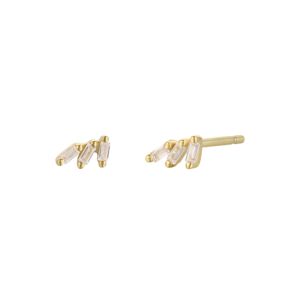 Offset CZ Baguette Trio Stud Earrings