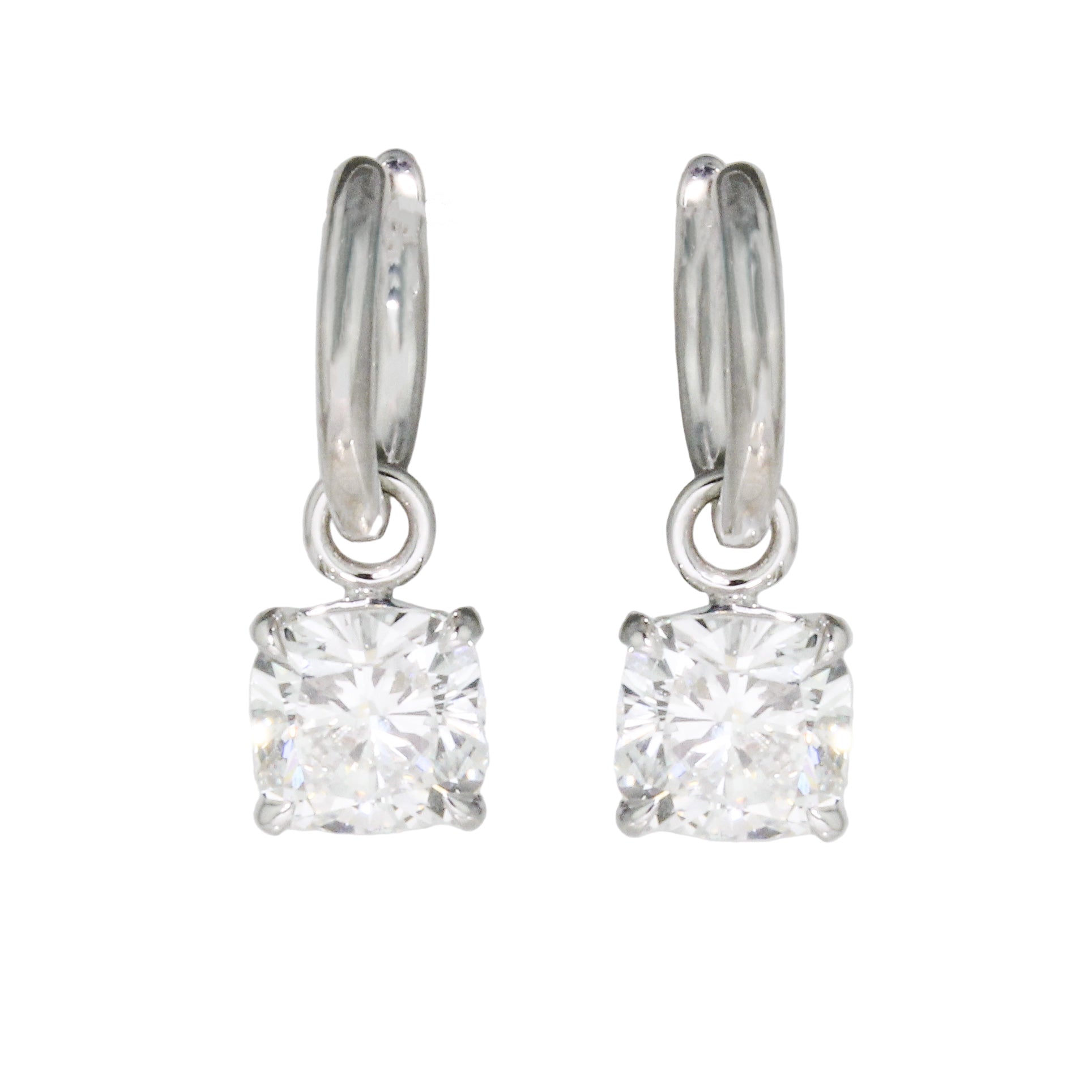 2.08tcw Cushion Cut Diamond Charmed Hoop Earrings