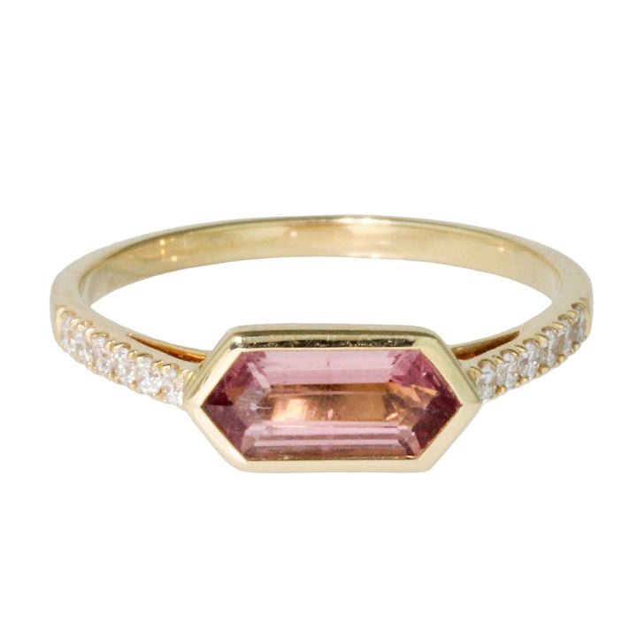 Pink Tourmaline + Diamond Hex Ring