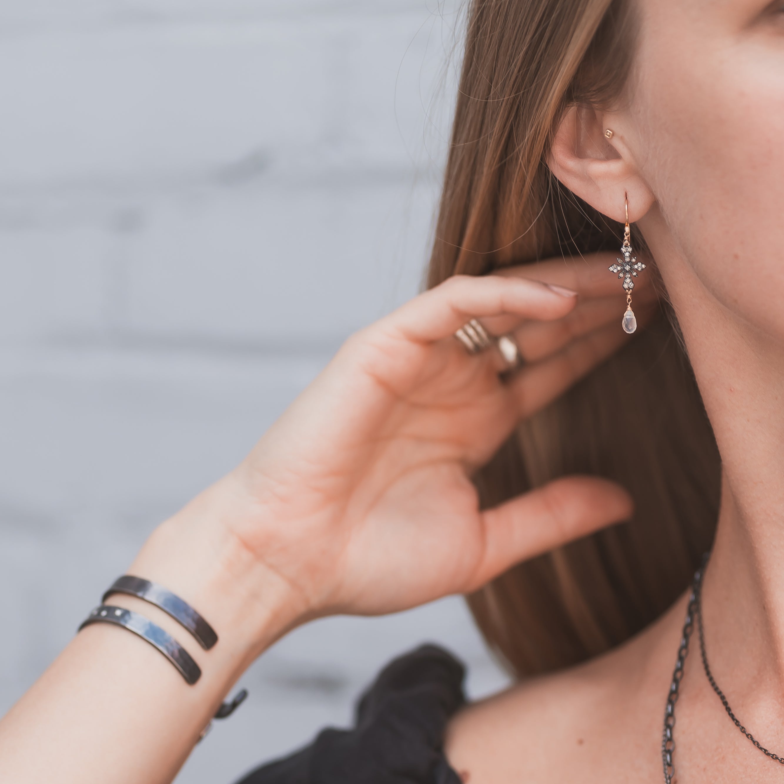 Diamond and Moonstone Drop Earrings