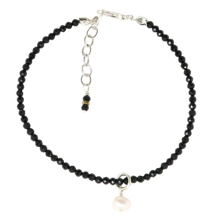 Black Spinel + Pearl Charm Bracelet