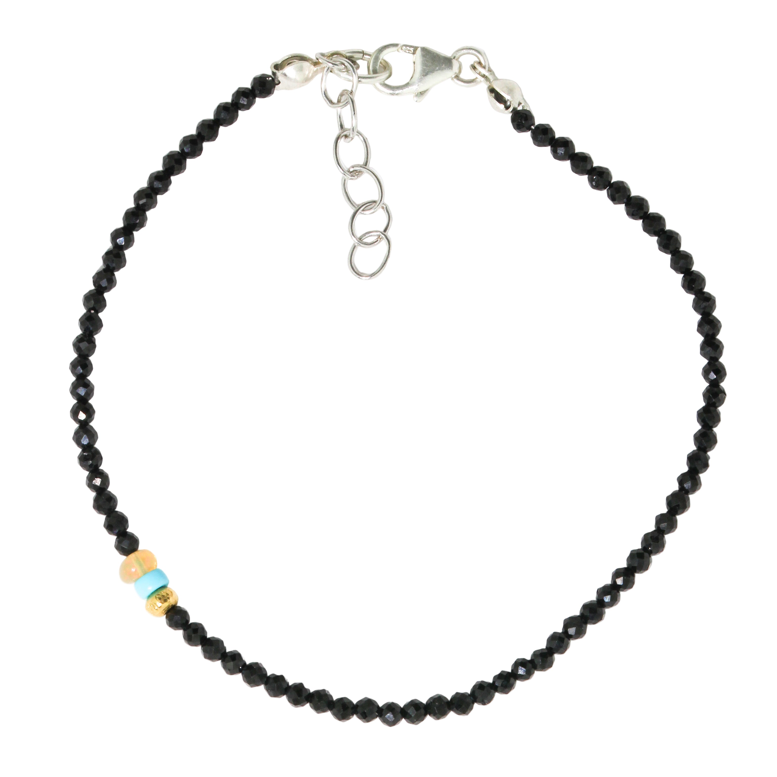 Black Spinel + Turquoise + Opal Bracelet