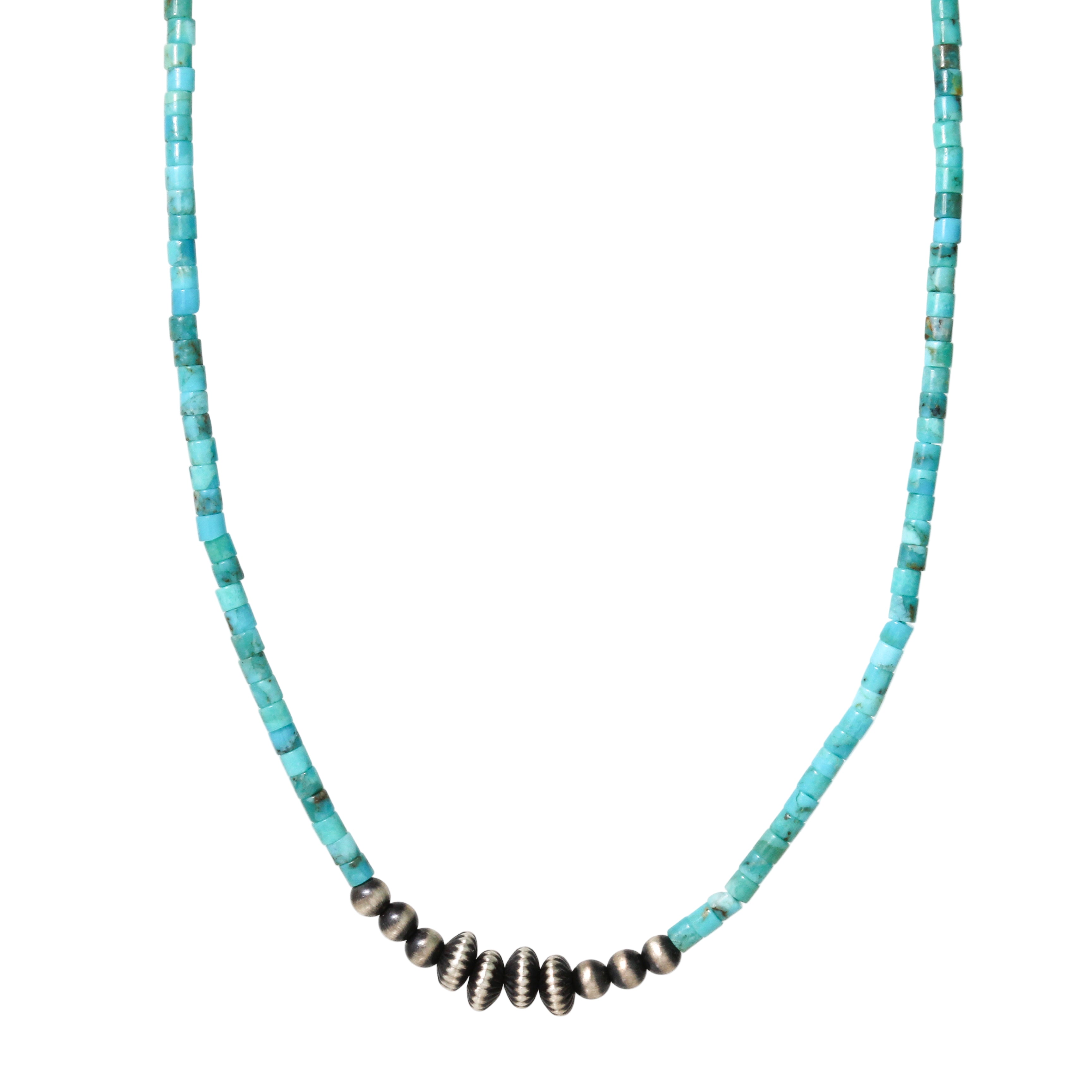 Mini Heishi Turquoise + Navajo Pearl Center Necklace