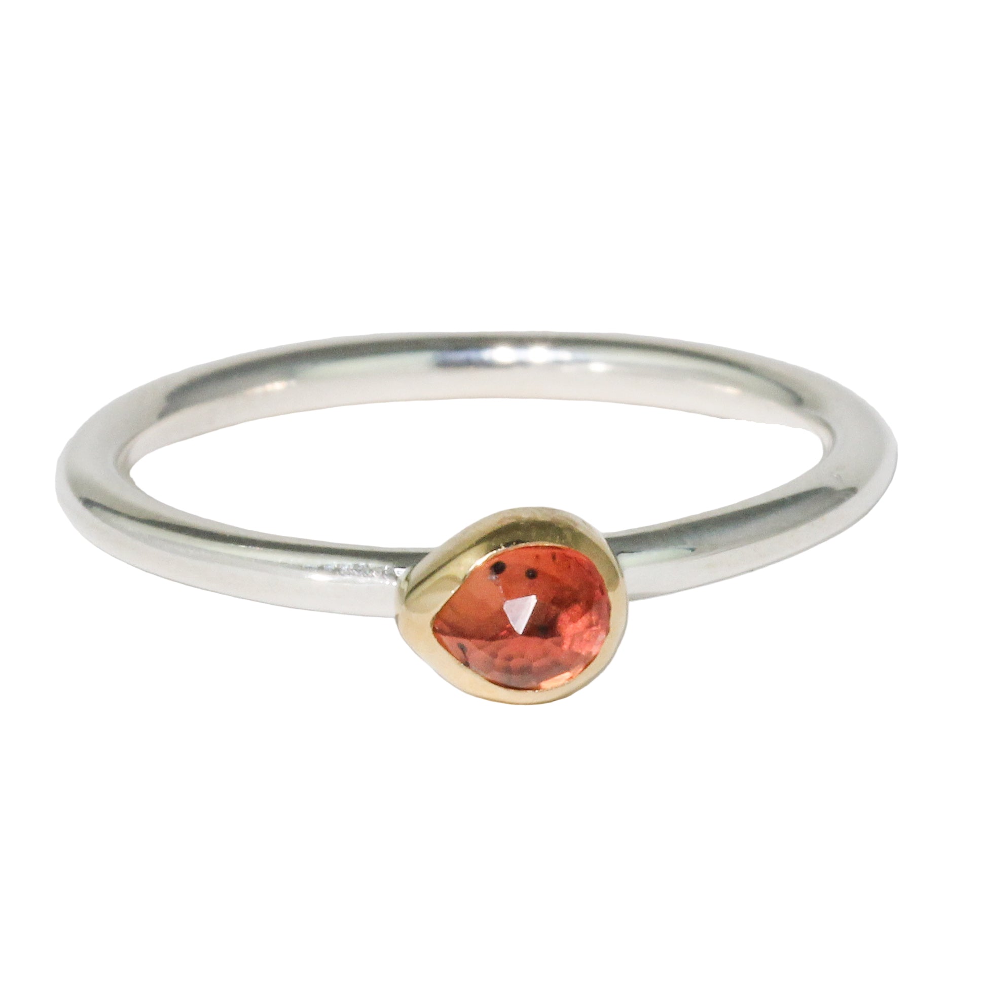 Teardrop Deep Orange Sapphire Stacking Ring
