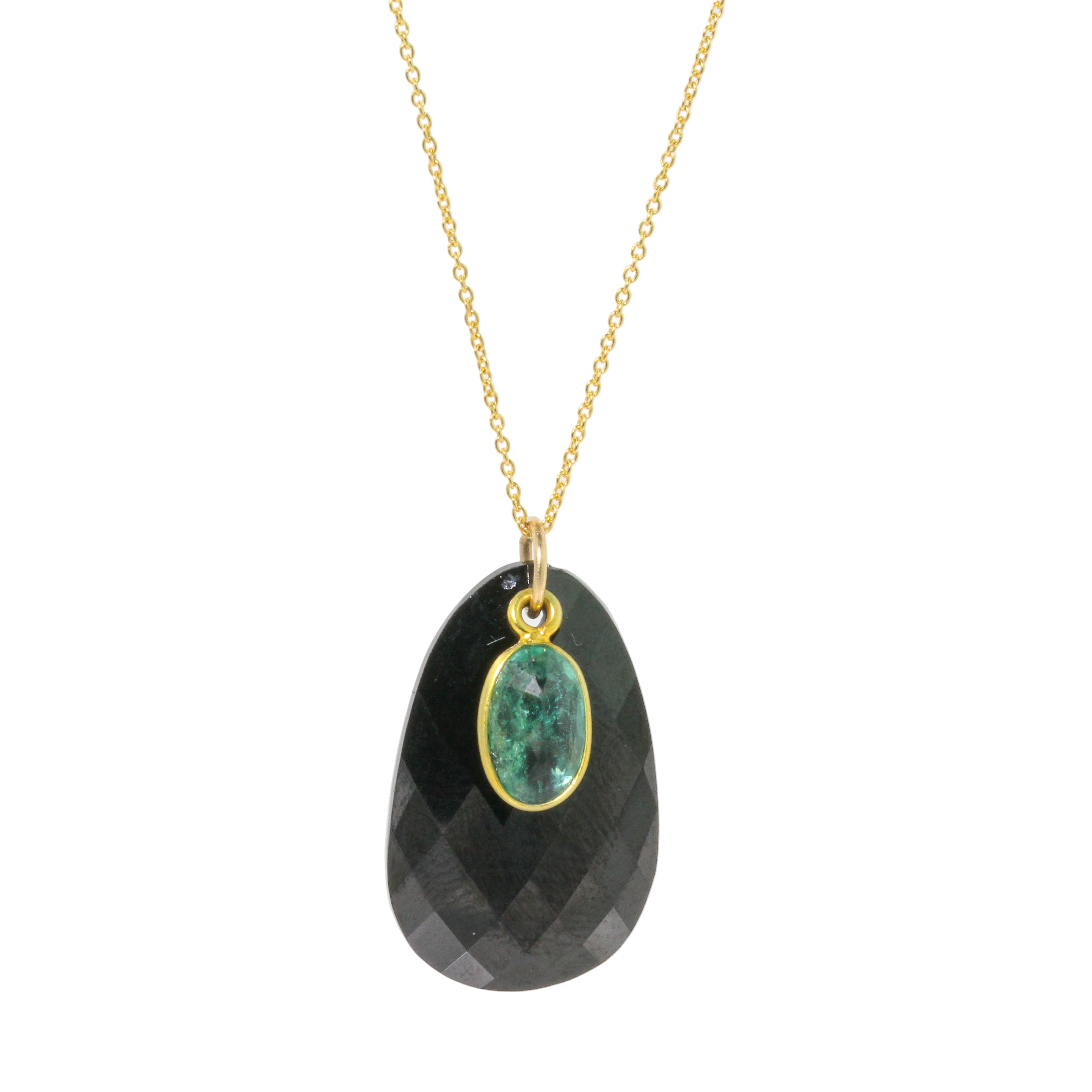 Black Spinel + Emerald Necklace