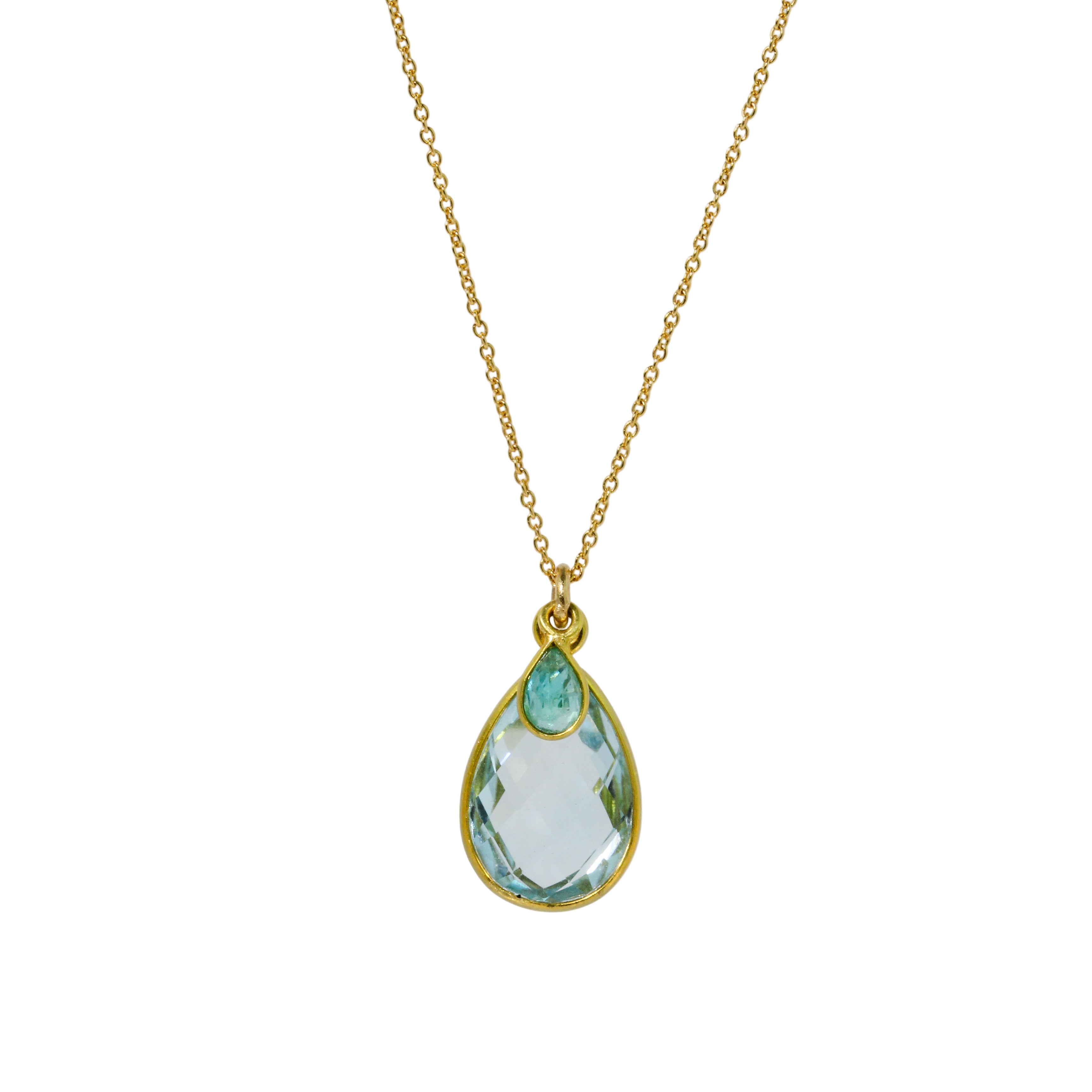 Blue Topaz + Emerald Necklace