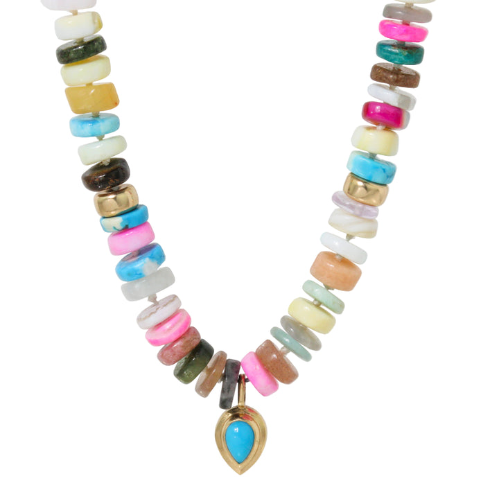 Opal Rondelle and Teardrop Turquoise Necklace