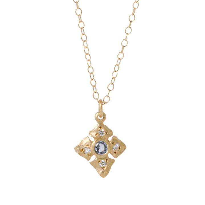 Sapphire + Diamond Hammered Cross Necklace