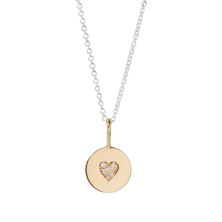 Pave Heart Round Tag Necklace