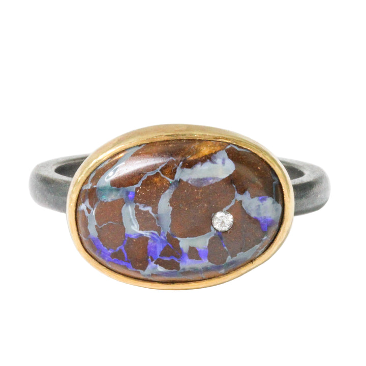 Boulder Opal + Diamond Ring