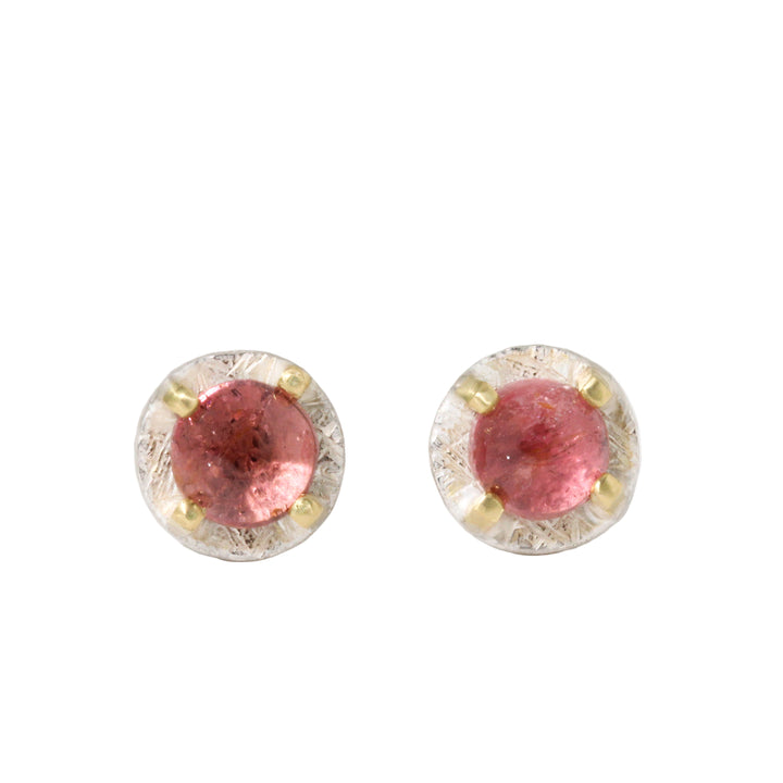Carved Pink Tourmaline Stud Earrings