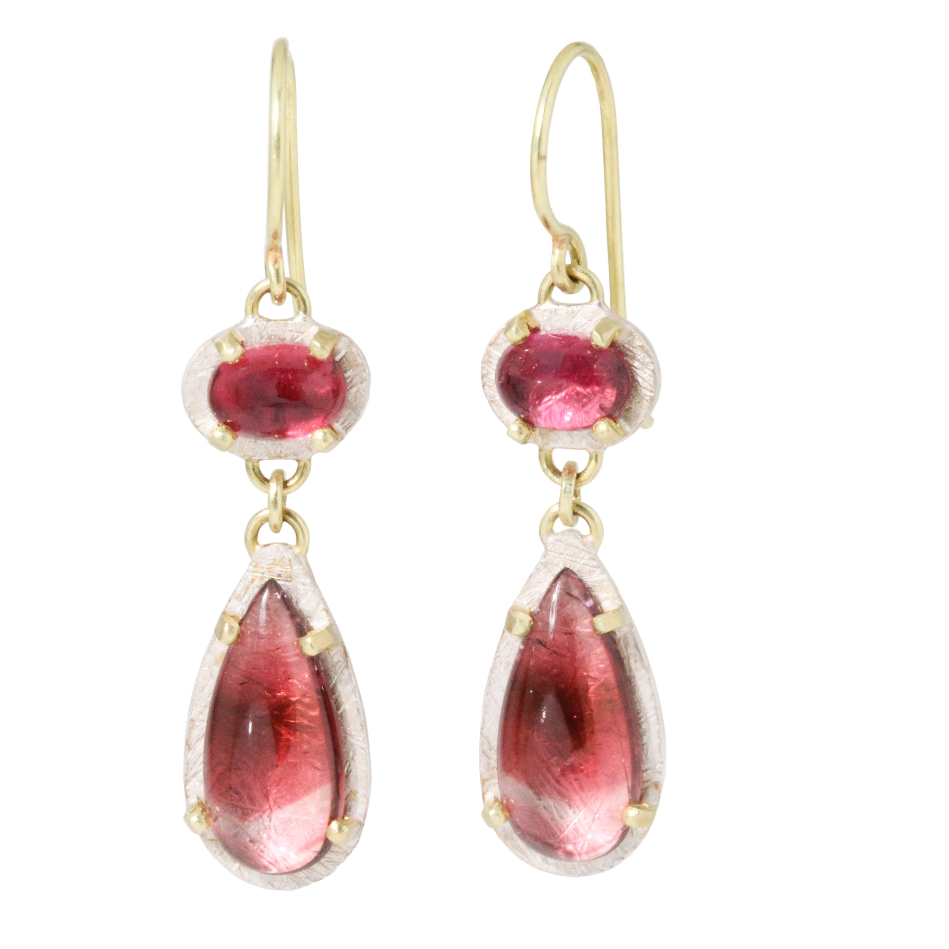 Carved Double Pink Tourmaline Earrings