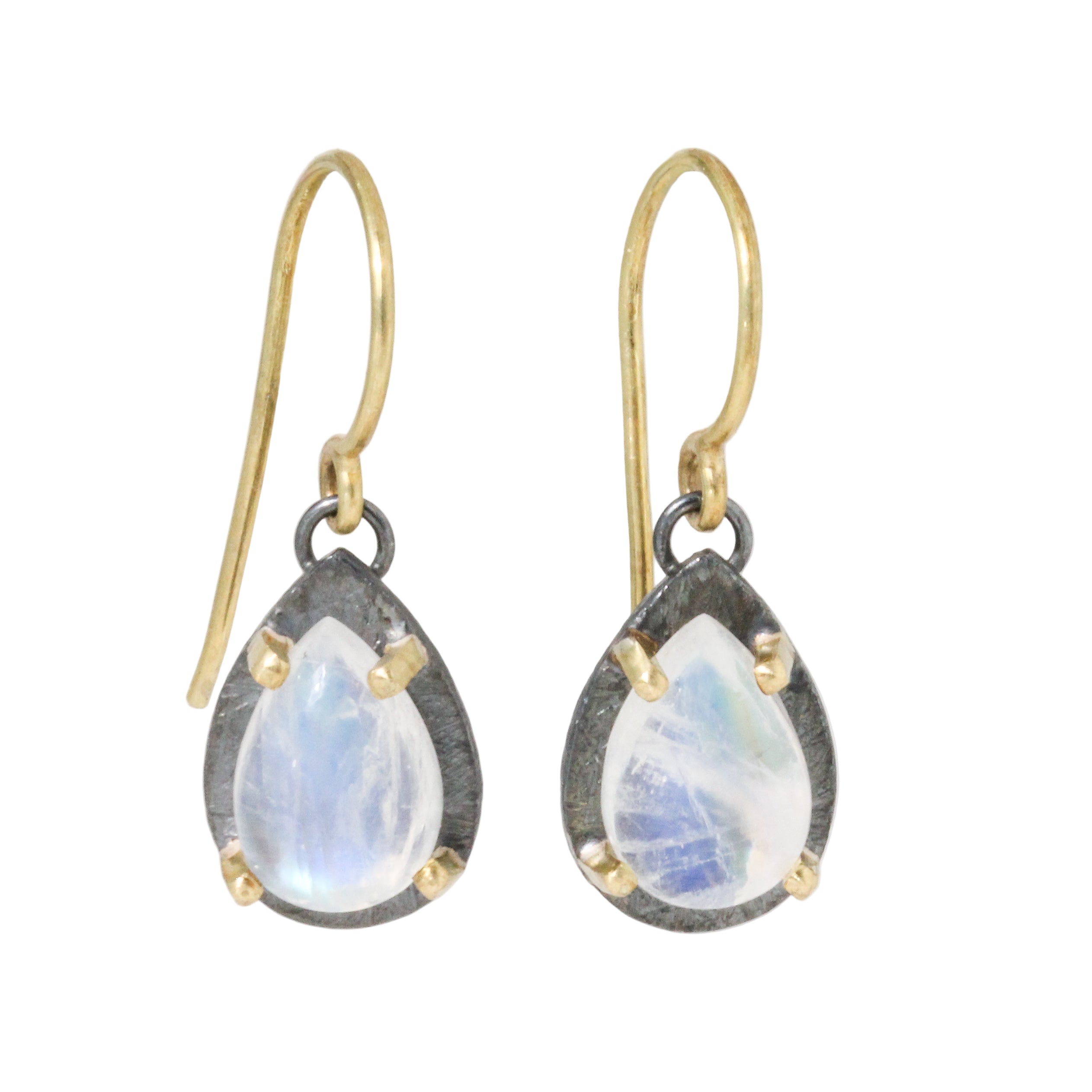 Carved Rainbow Moonstone Teardrop Earrings