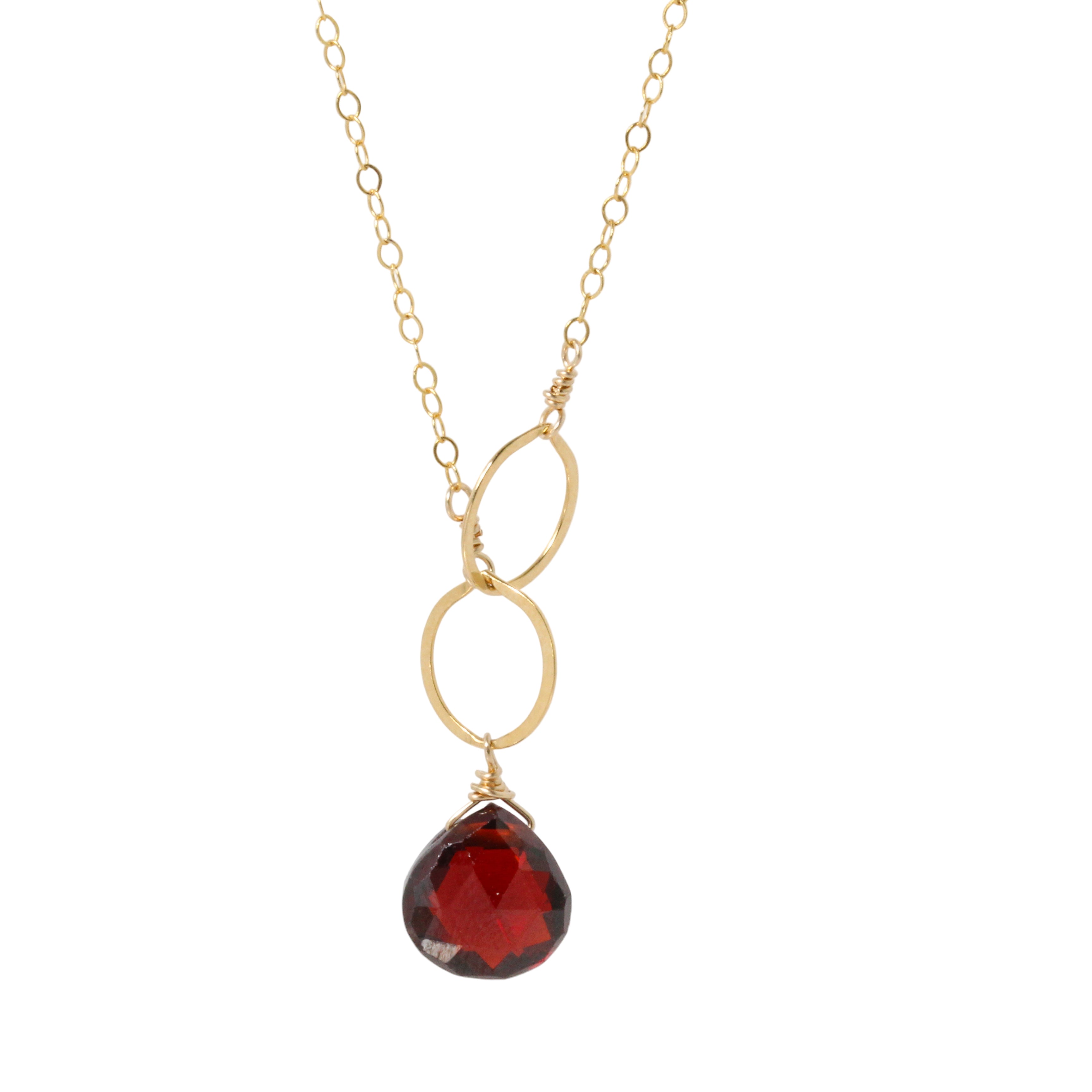 Garnet Circle Drop Necklace