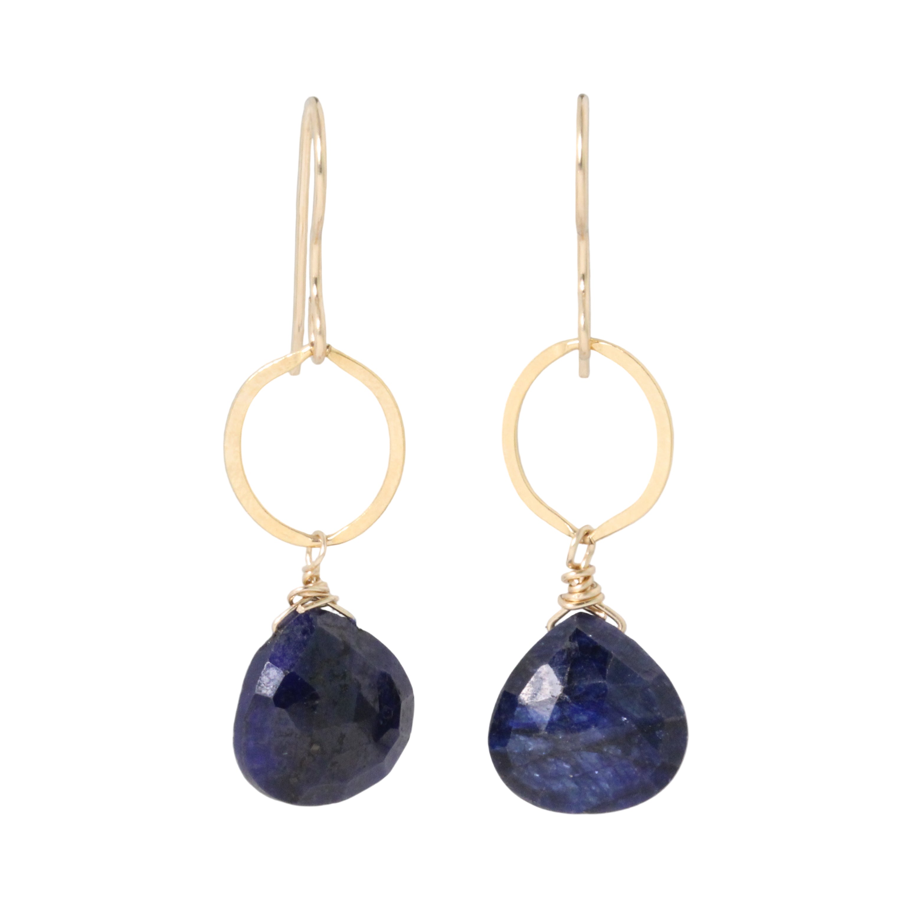 Blue Sapphire Circle Drop Earrings