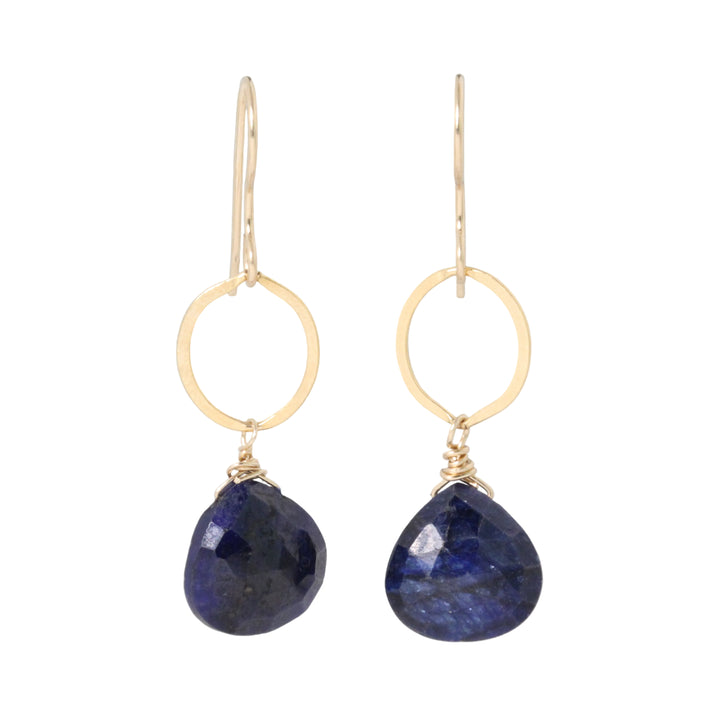 Blue Sapphire Circle Drop Earrings