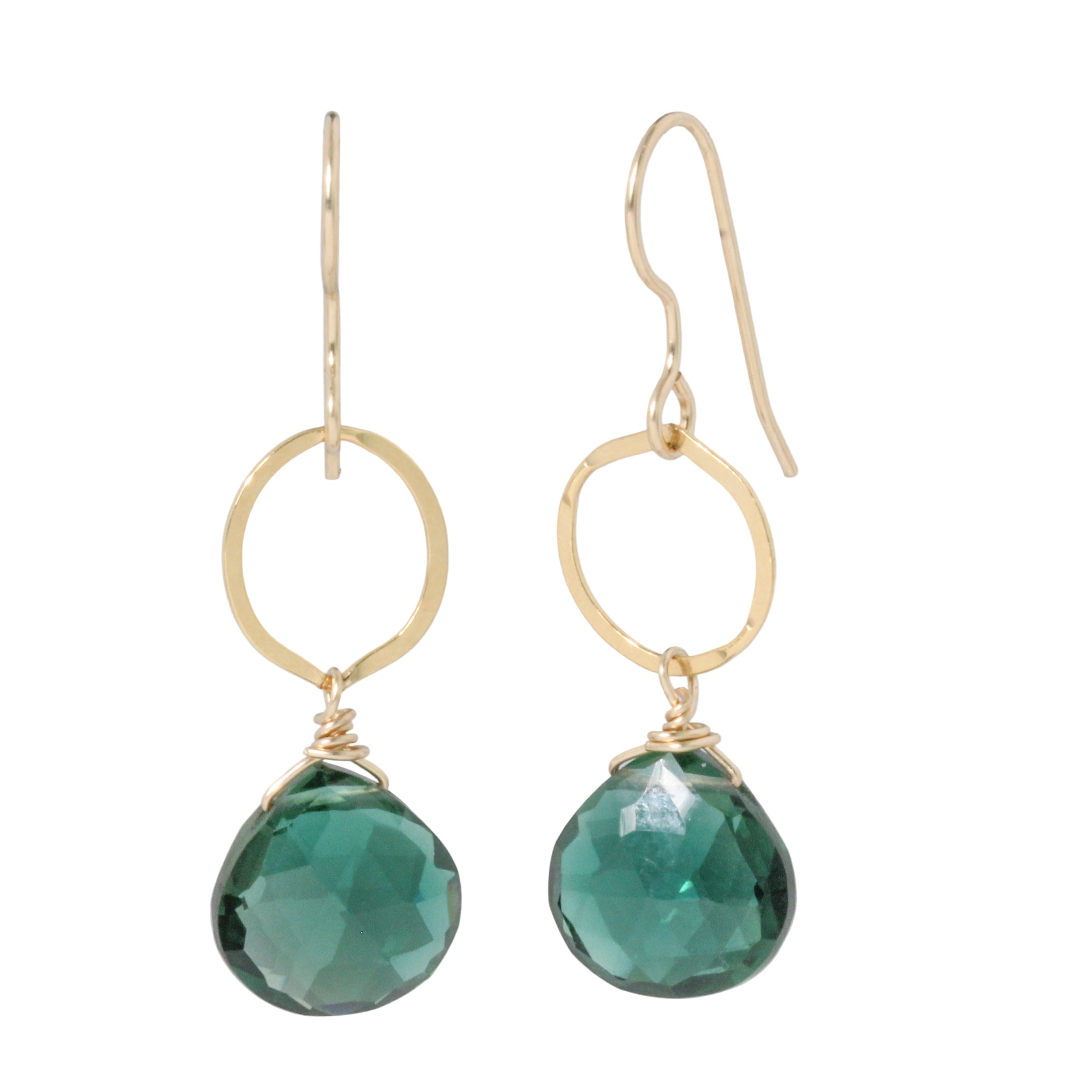 Indicolite Quartz Circle Drop Earrings