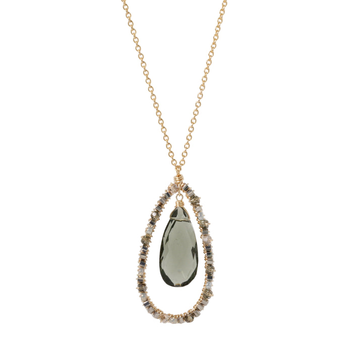 Green Quartz Teardrop Halo Necklace