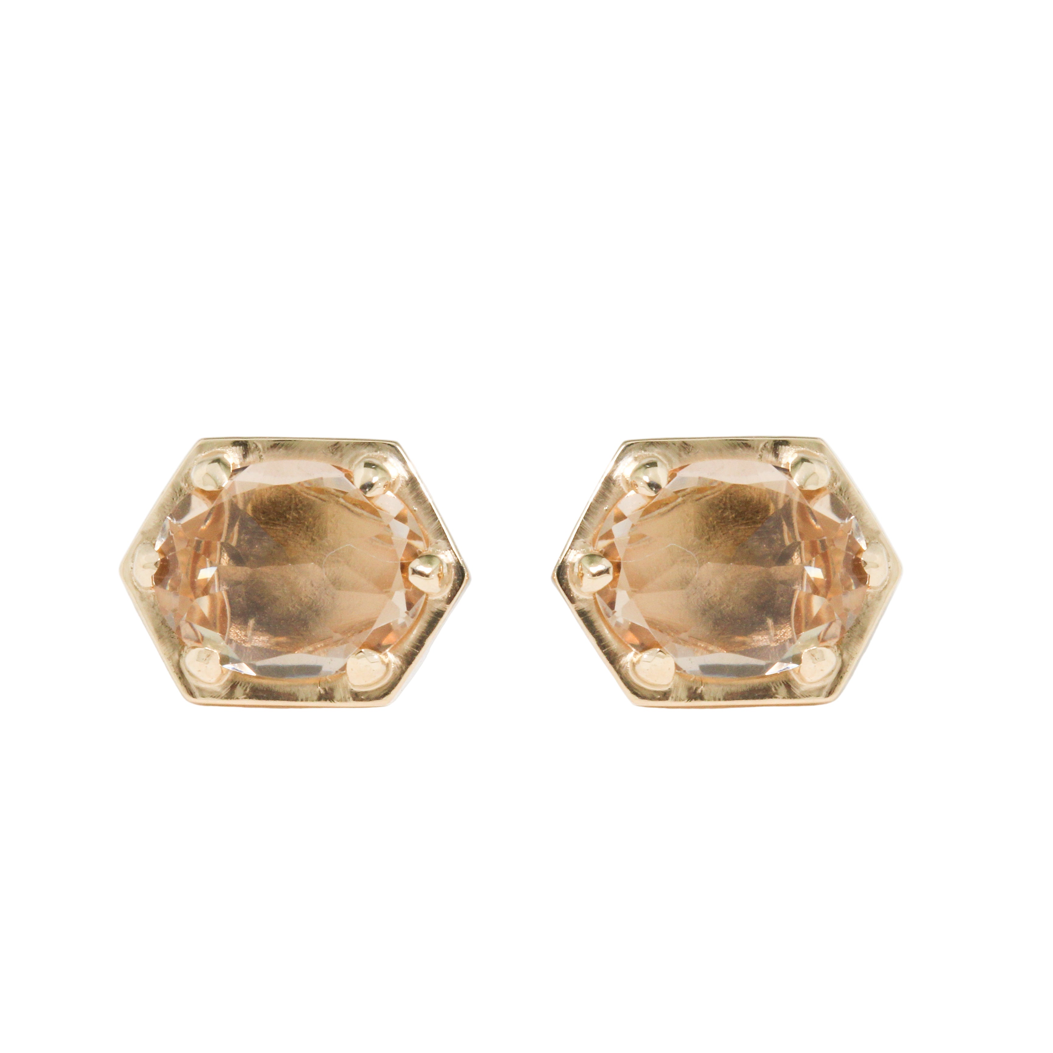 Large Champagne Quartz Hex Stud Earrings