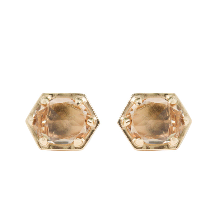 Large Champagne Quartz Hex Stud Earrings