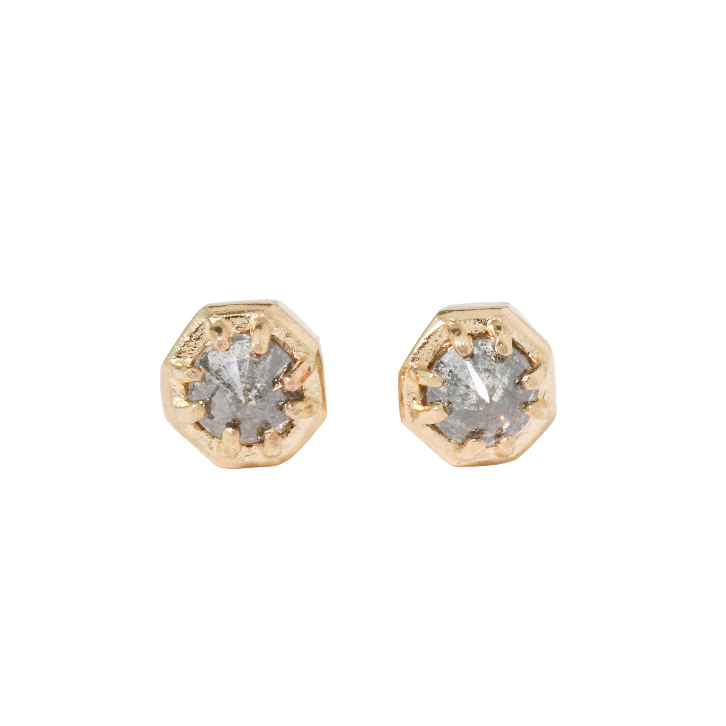 Mini Salt + Pepper Diamond Octagon Stud Earrings