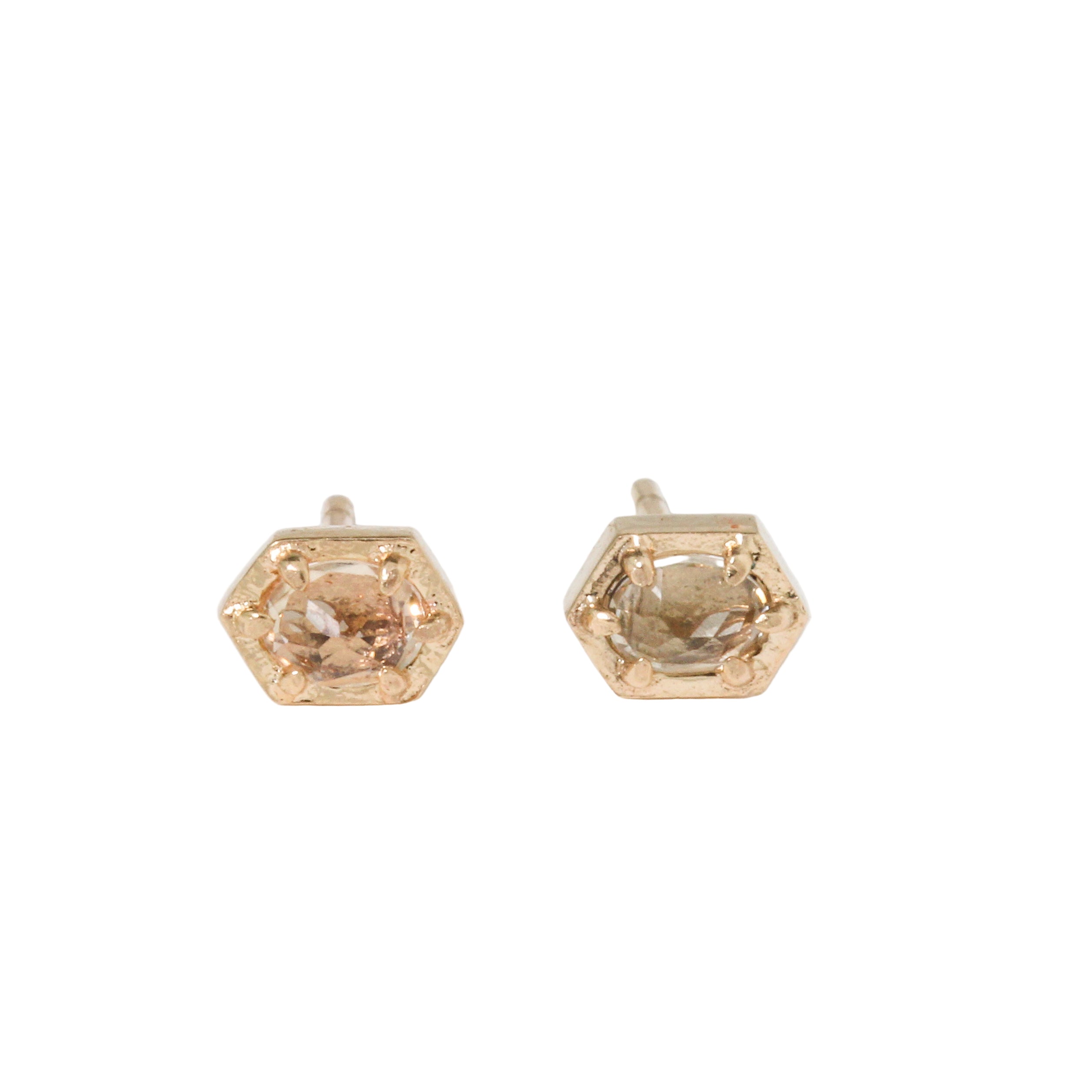 Mini Champagne Quartz Hex Stud Earrings