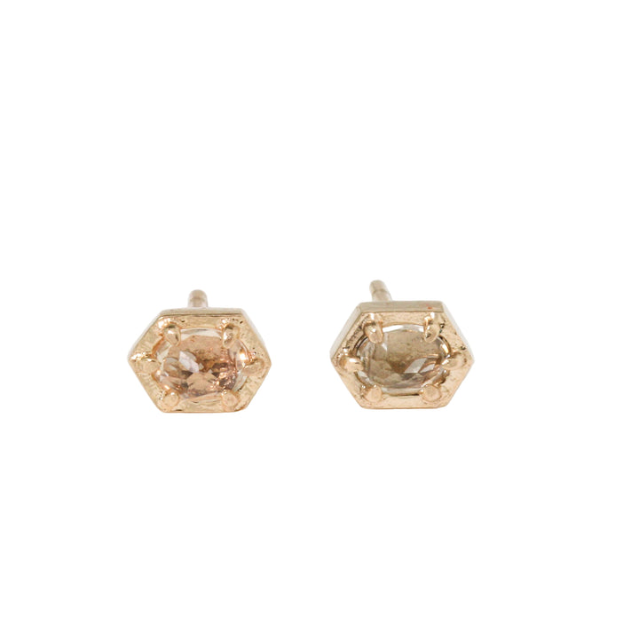 Mini Champagne Quartz Hex Stud Earrings