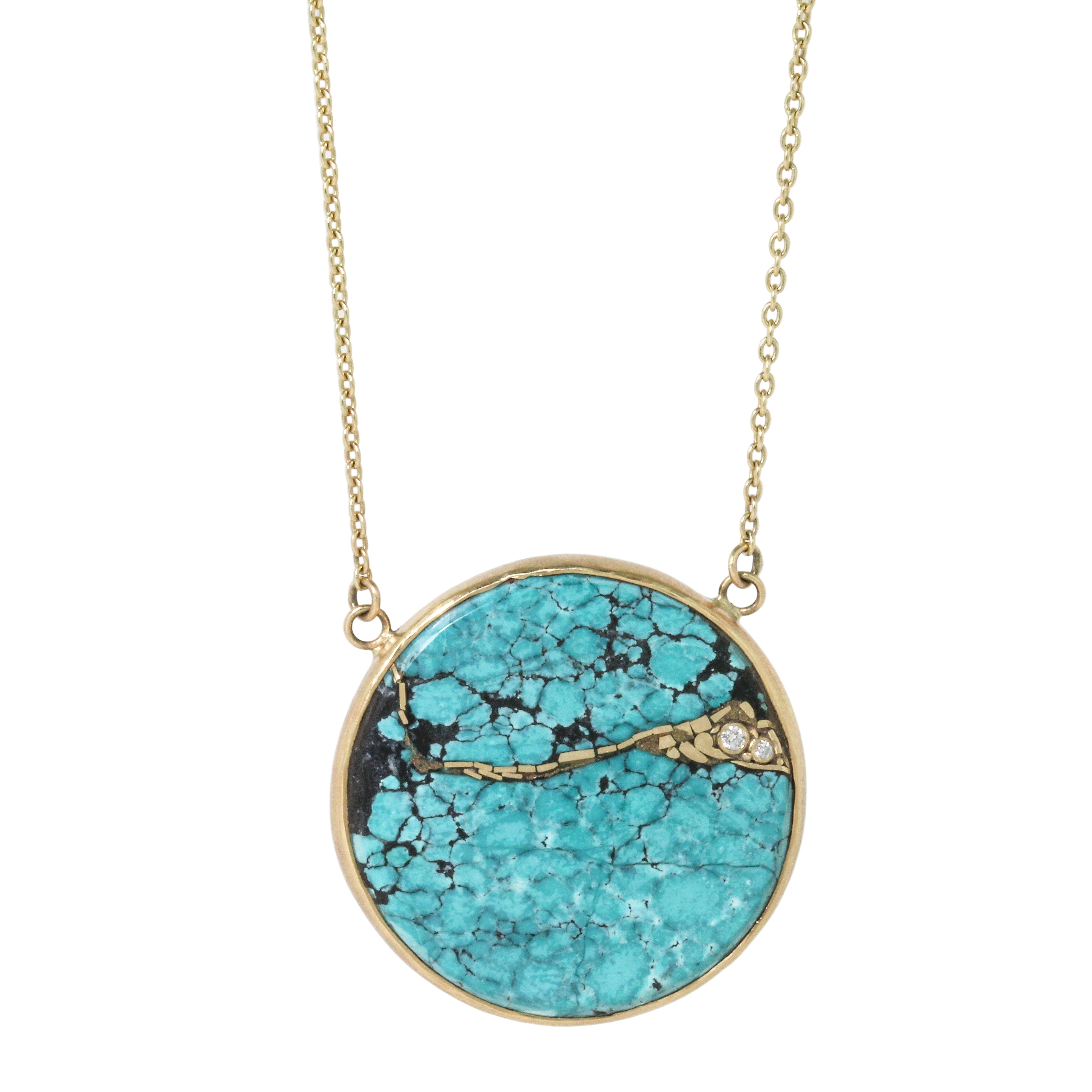 XLarge Turquoise Gold Kintsugi Diamond Necklace