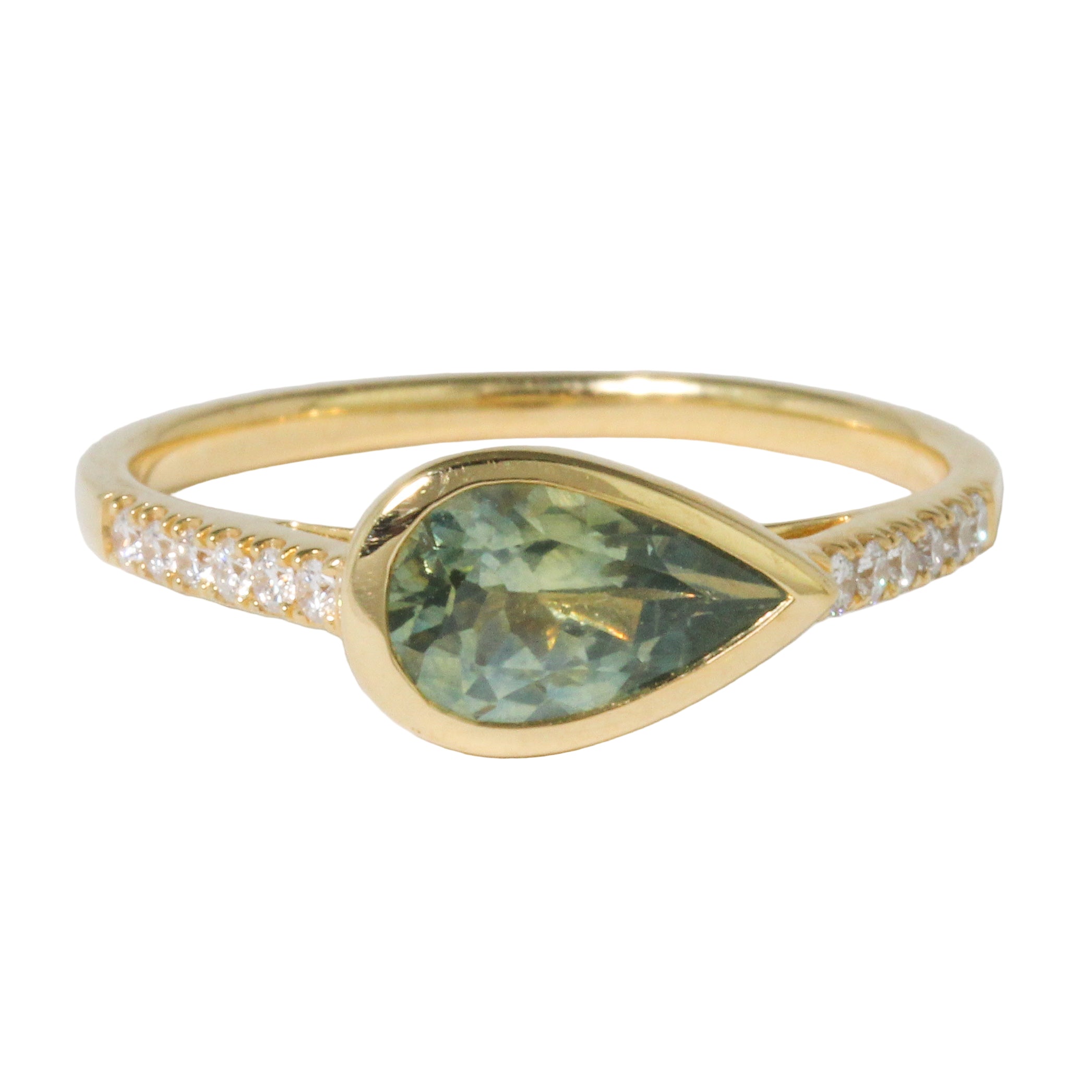Green Sapphire + Diamond Teardrop Ring