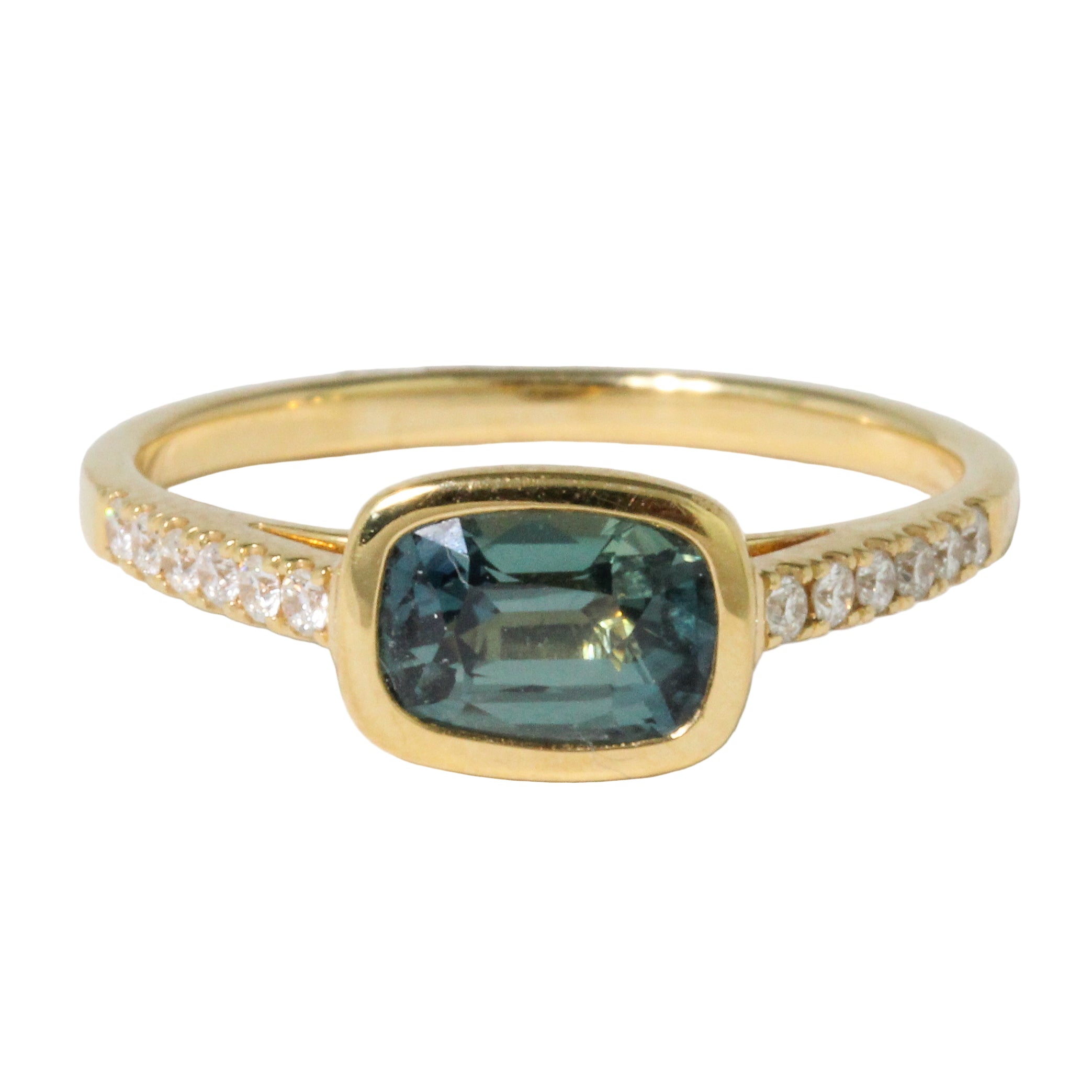 Deep Green Sapphire + Diamond Ring