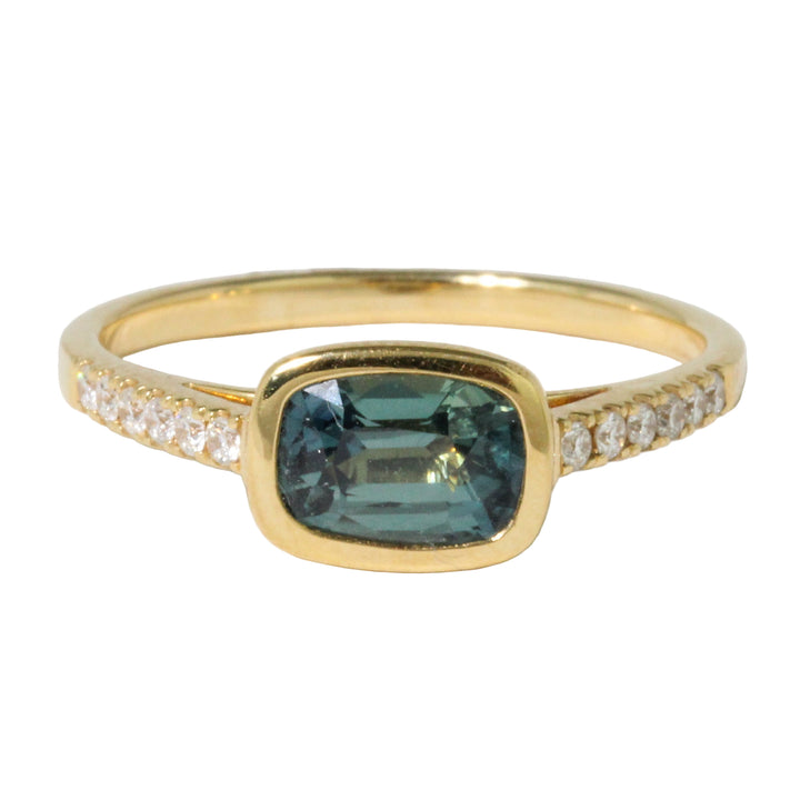 Deep Green Sapphire + Diamond Ring