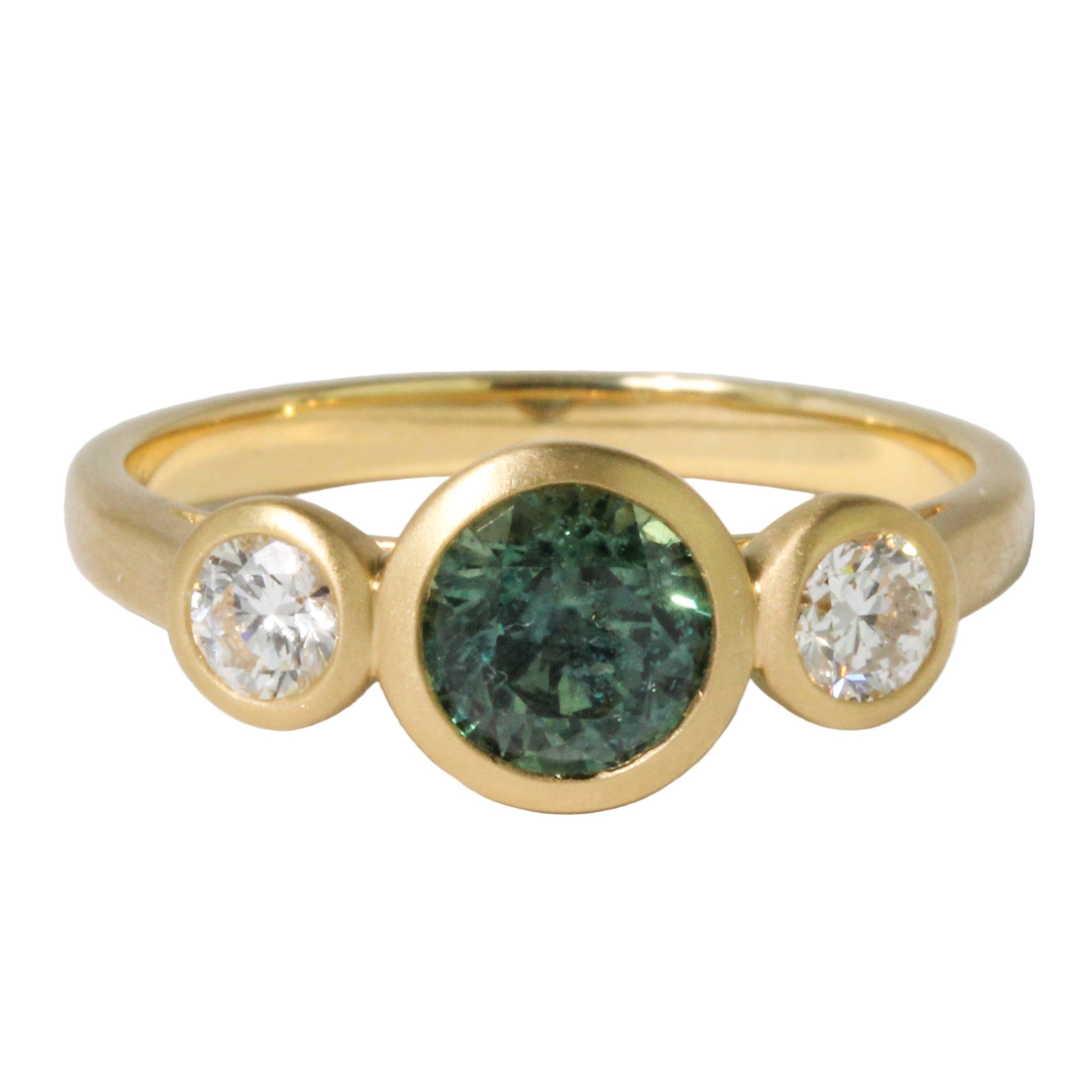 Green Montana Sapphire + Diamond Ring