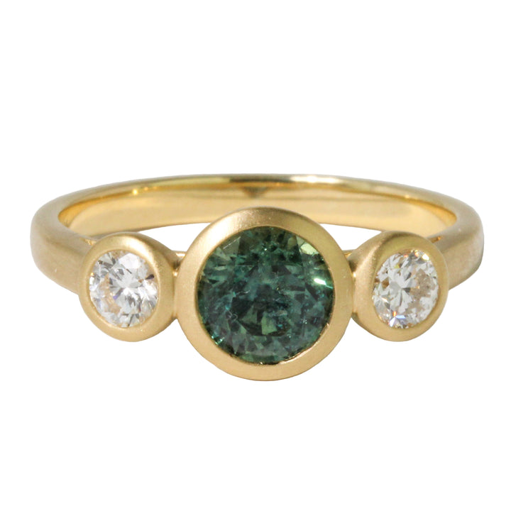 Green Montana Sapphire + Diamond Ring