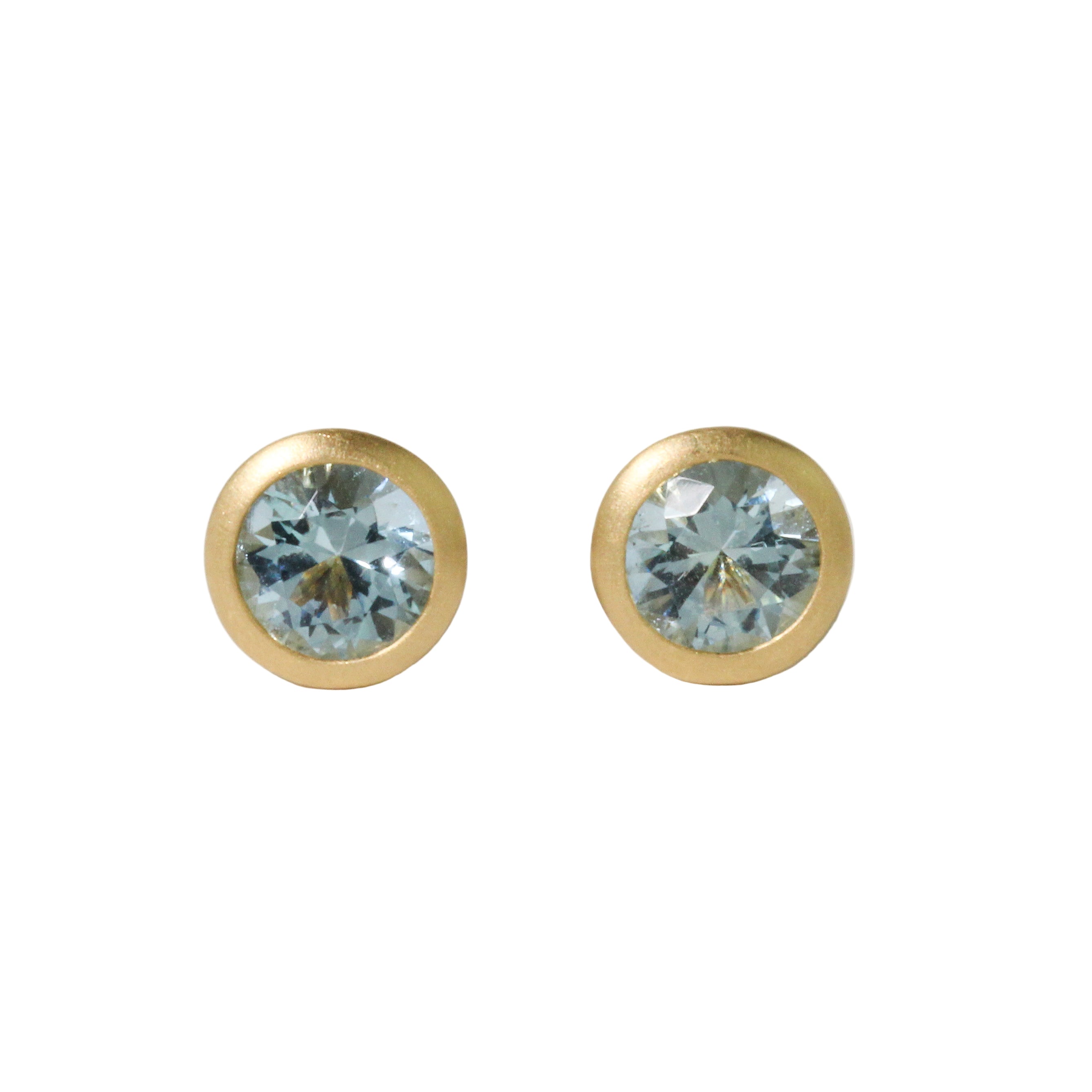 Round Aquamarine Stud Earrings