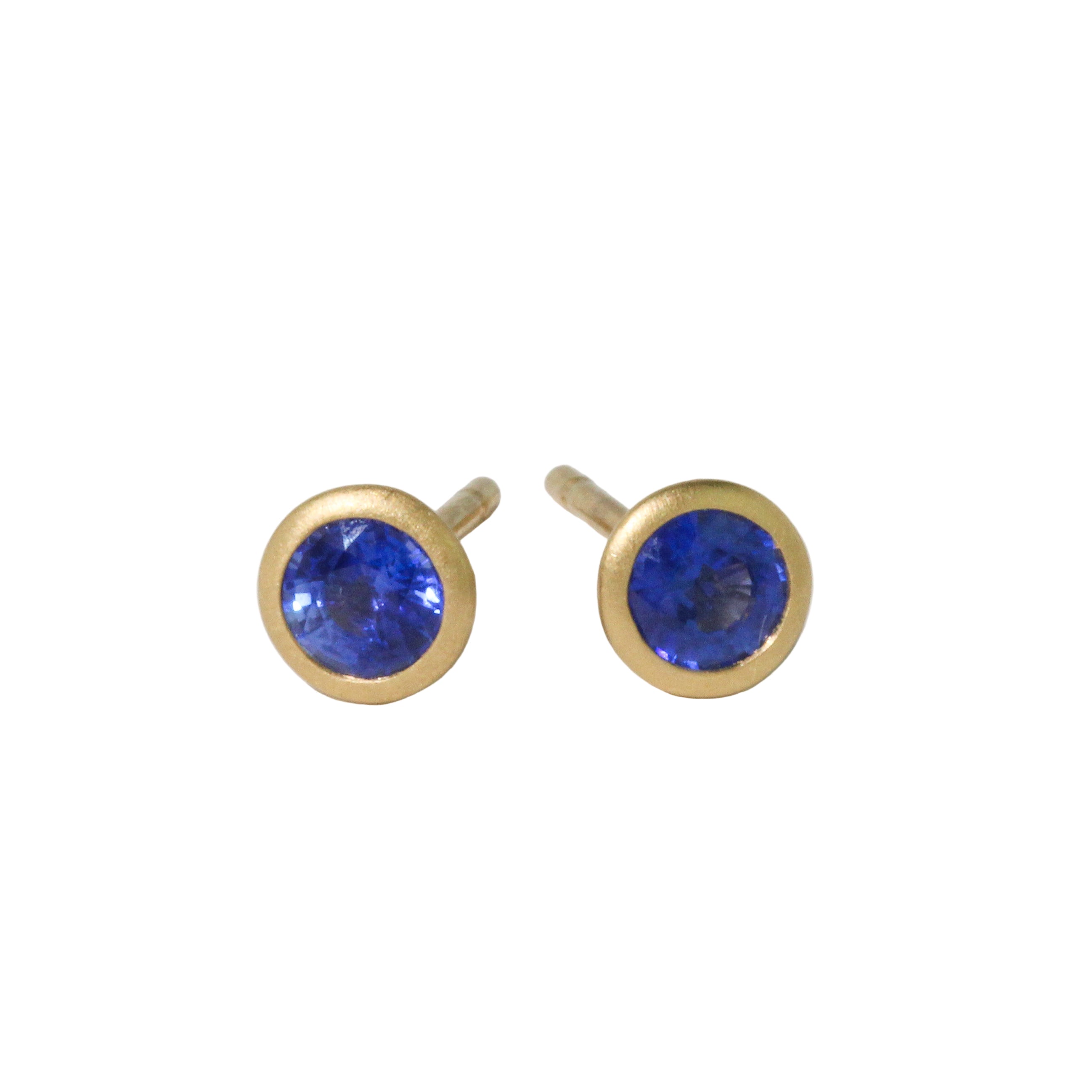 Small Round Blue Sapphire Stud Earrings