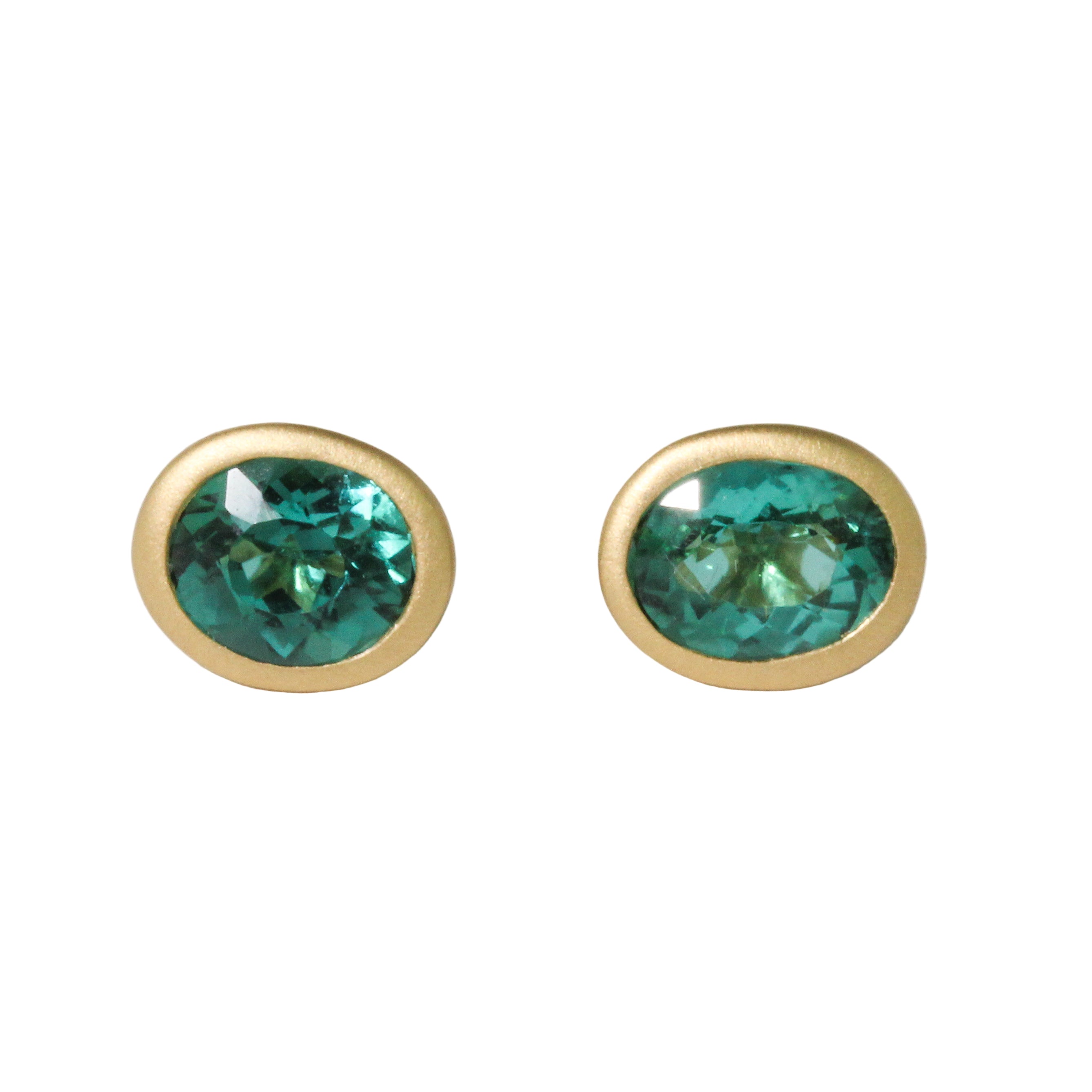 Oval Green Tourmaline Stud Earrings