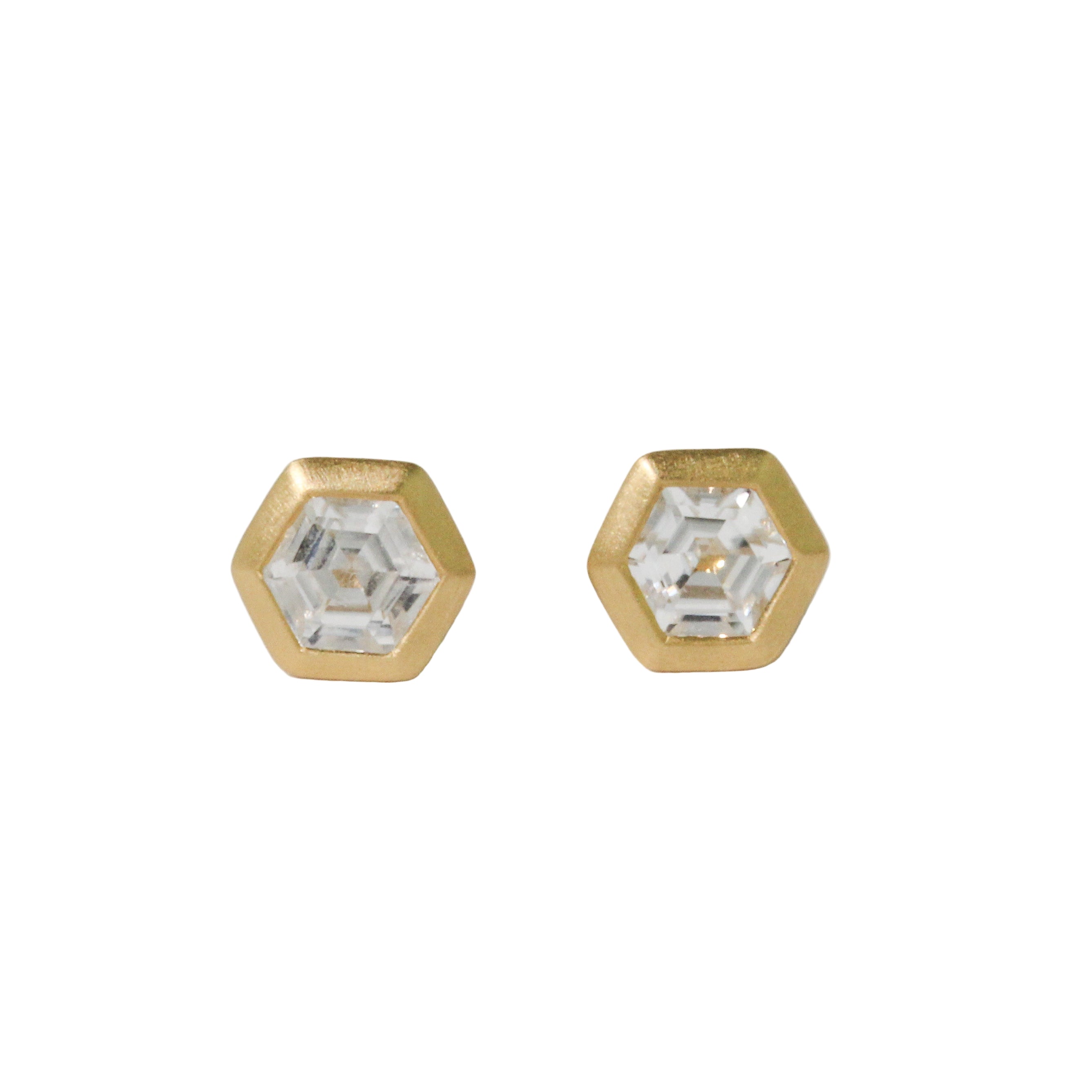 White Zircon Hex Stud Earrings