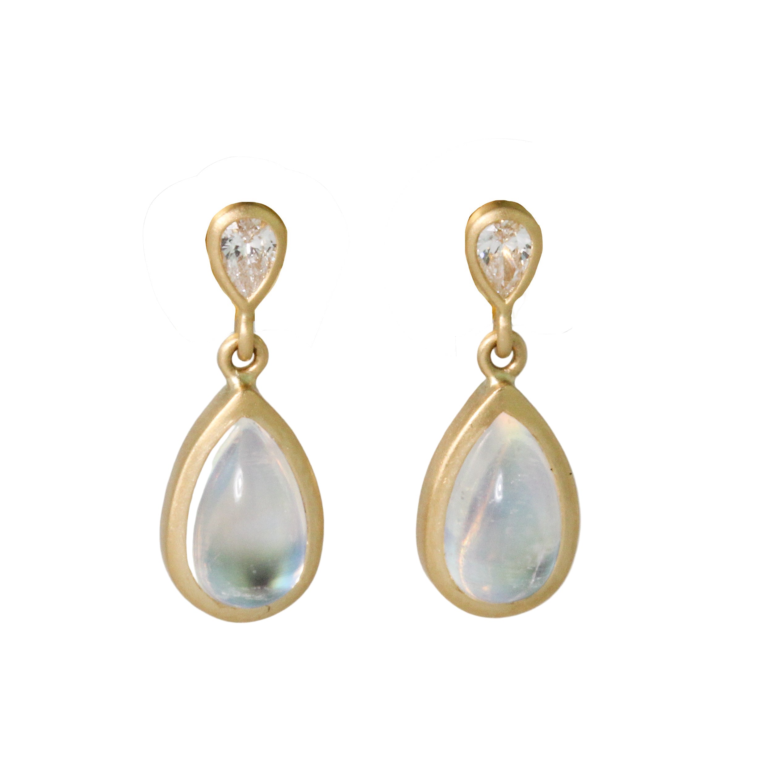 Rainbow Moonstone + Diamond Drop Earrings