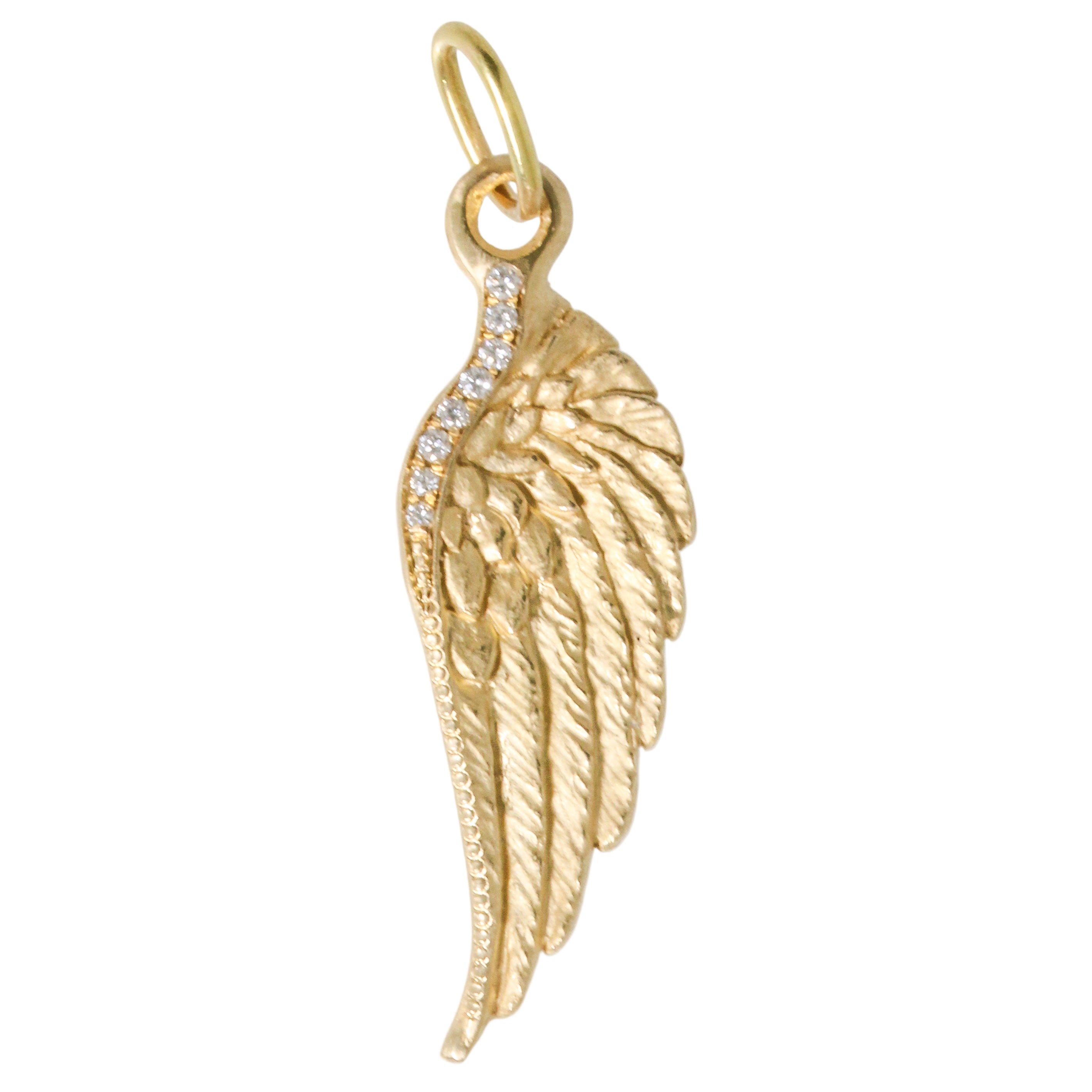 14K Feathered Wing Charm