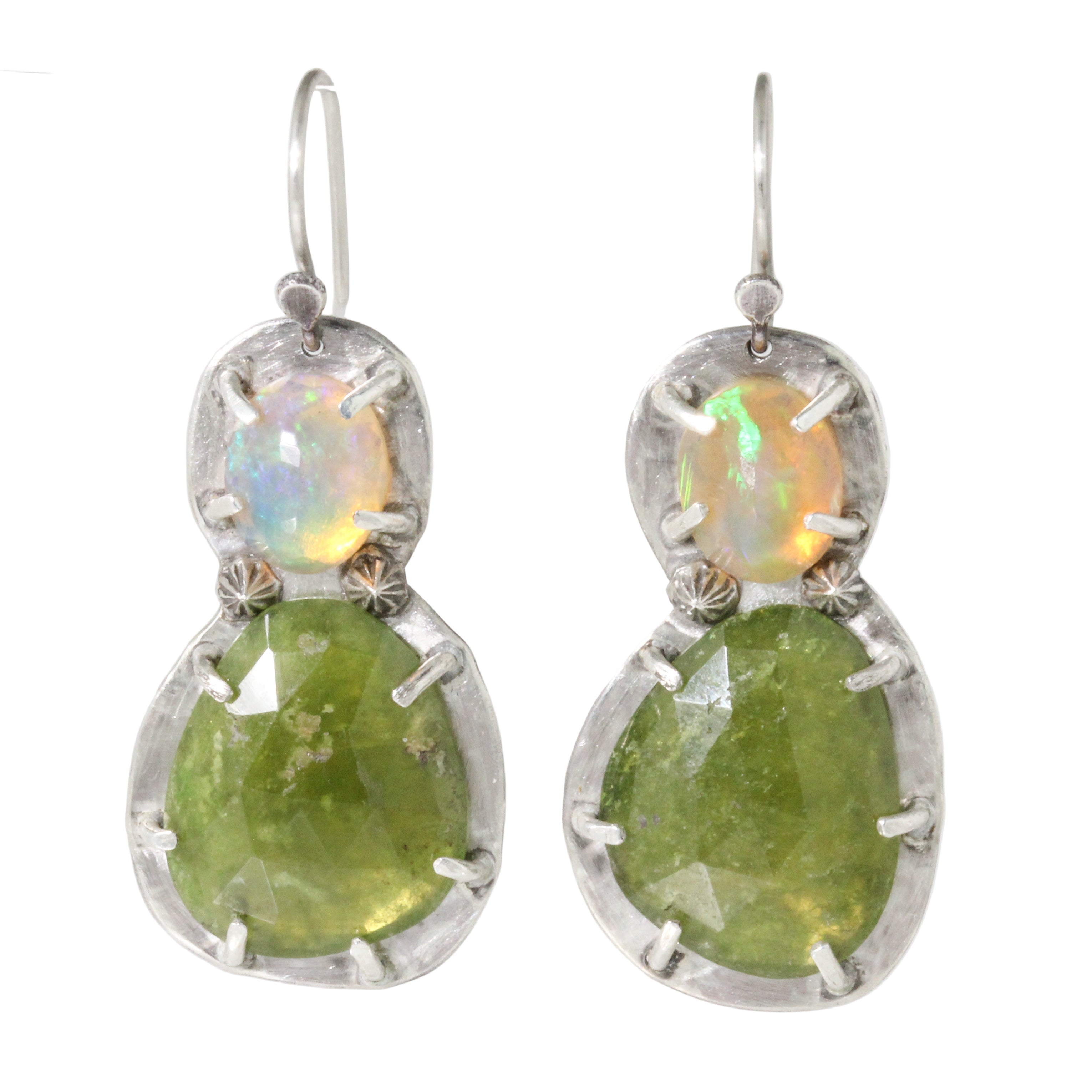 Ethiopian Opal and Green Garnet Earrings