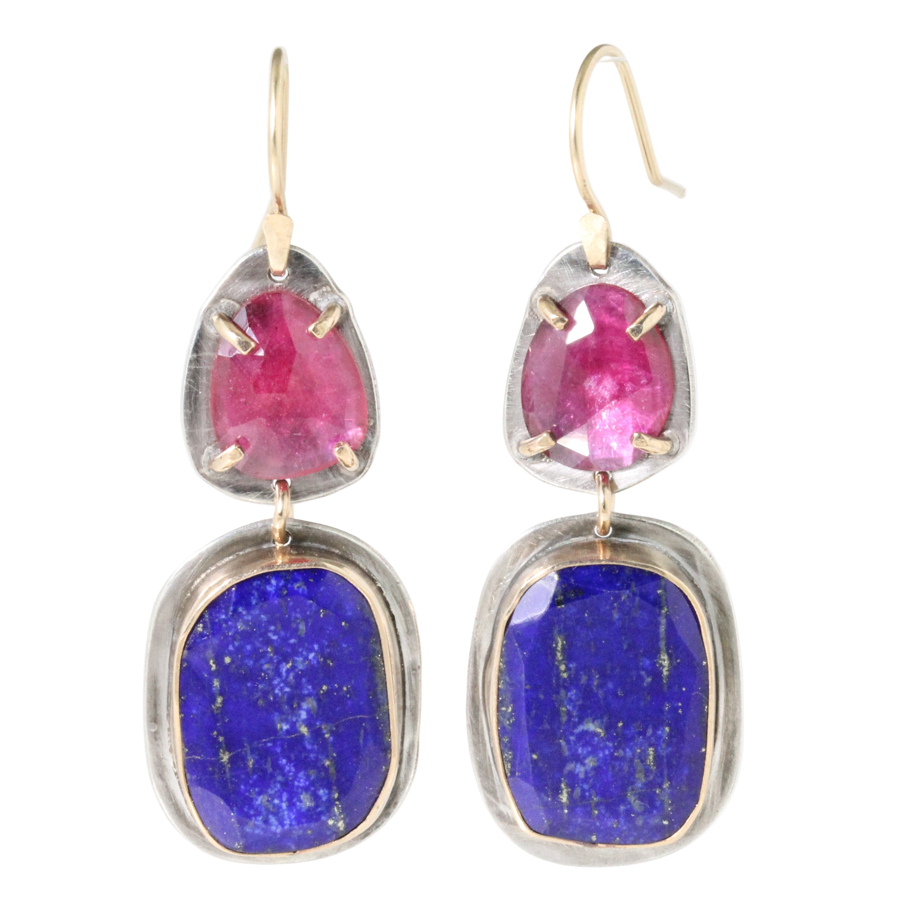 Pink Sapphire and Lapis Earrings