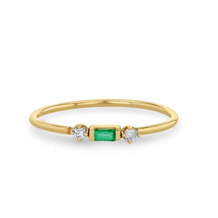 Emerald Baguette and Prong Diamond Ring