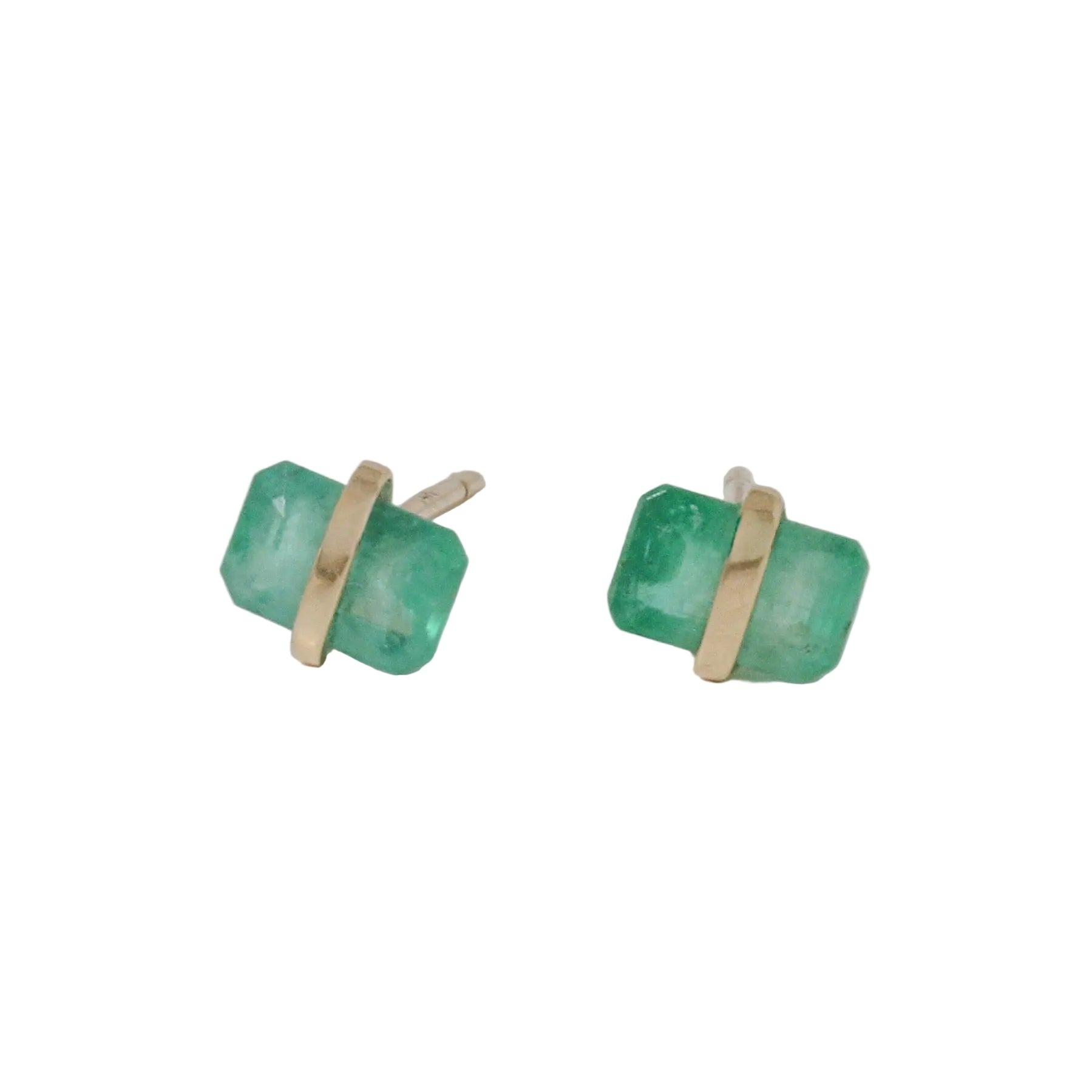 Banded Emerald Cut Emerald Stud Earrings