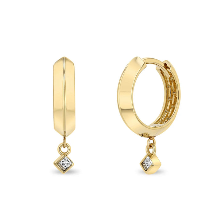 Princess Diamond on Knife Edge Huggie Hoops