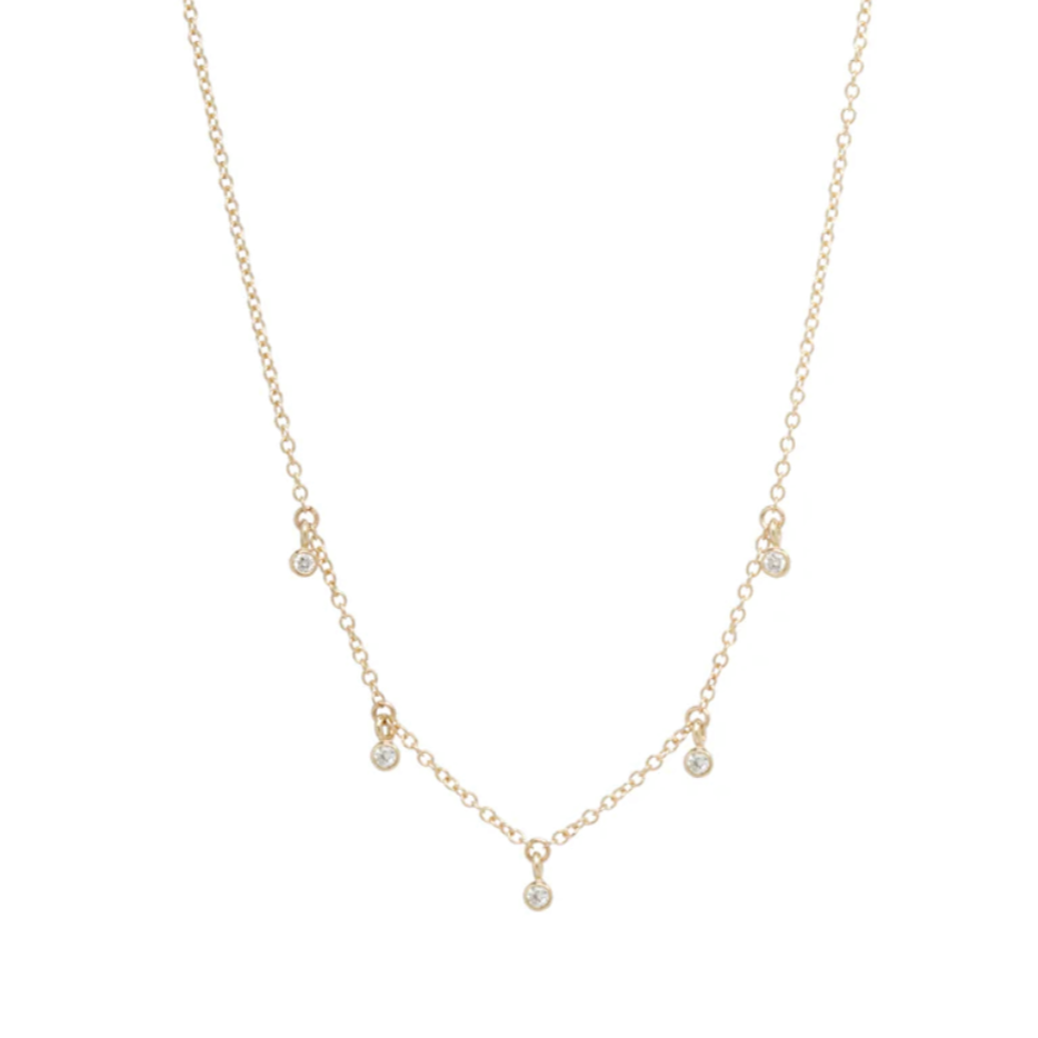 Five Tiny Dangling Bezel Diamonds Necklace