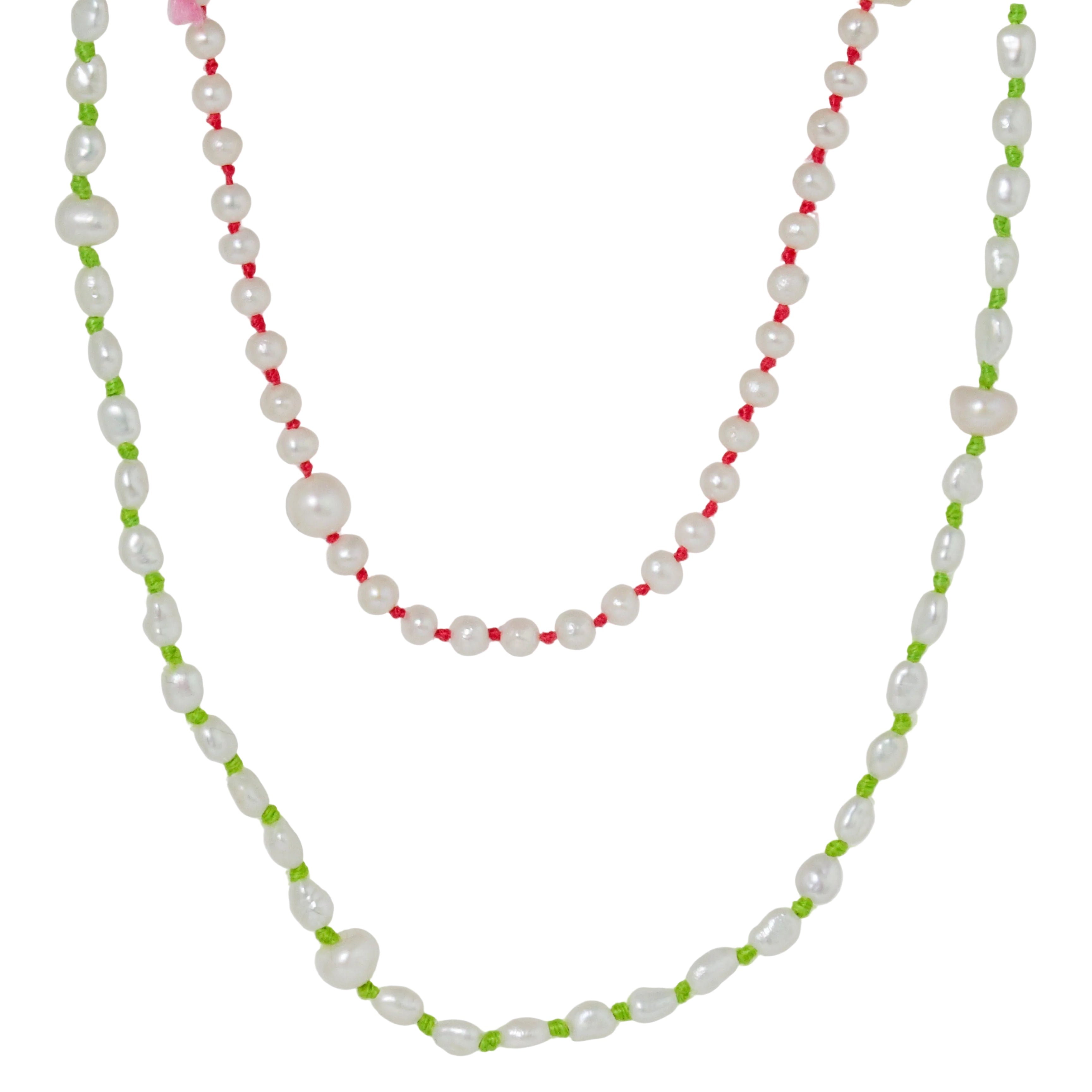 Long Pearl Rainbow Knot Necklace