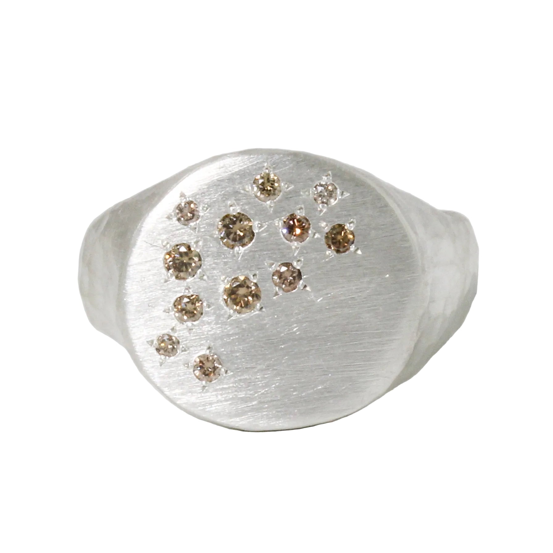 Large Silver Signet Diamond Ring