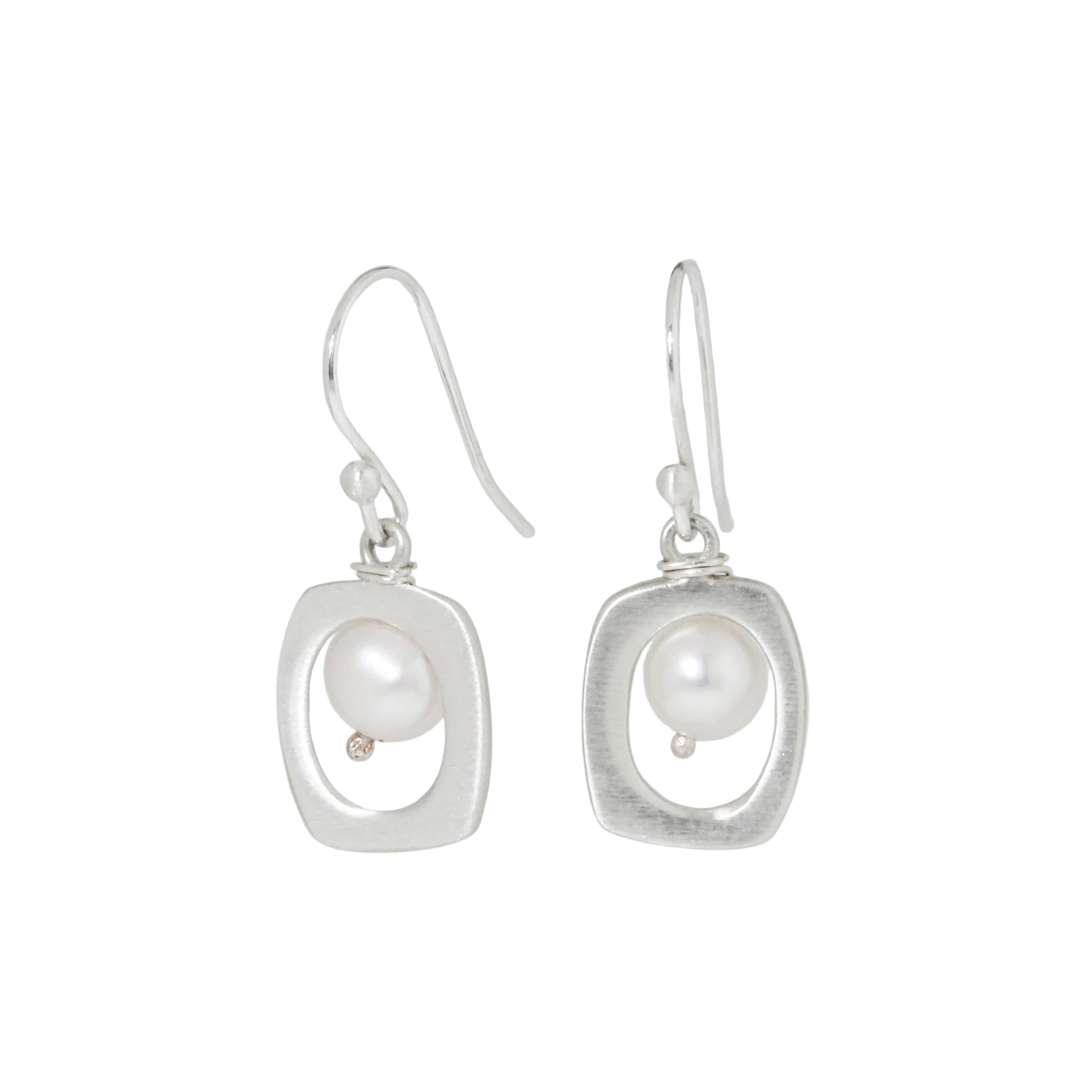 Open Rectangle with Pearl Earrings
