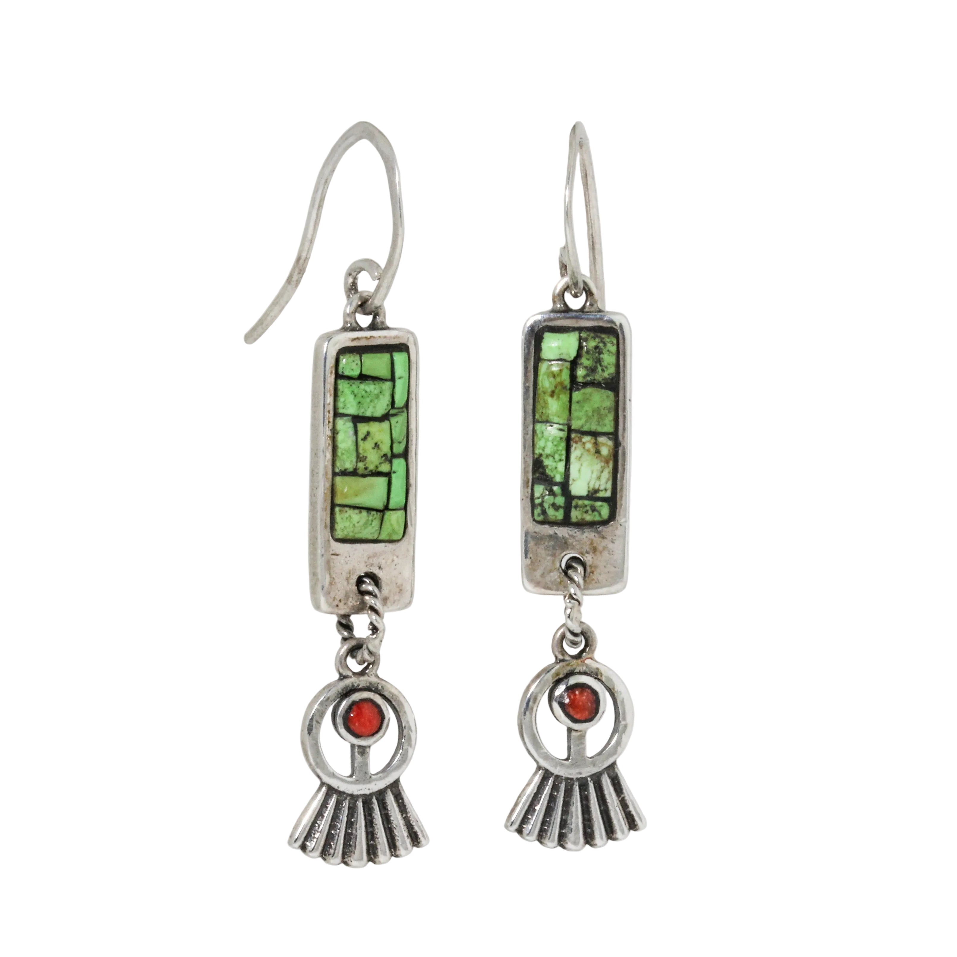 Gaspeite Mosaic + Coral Earrings