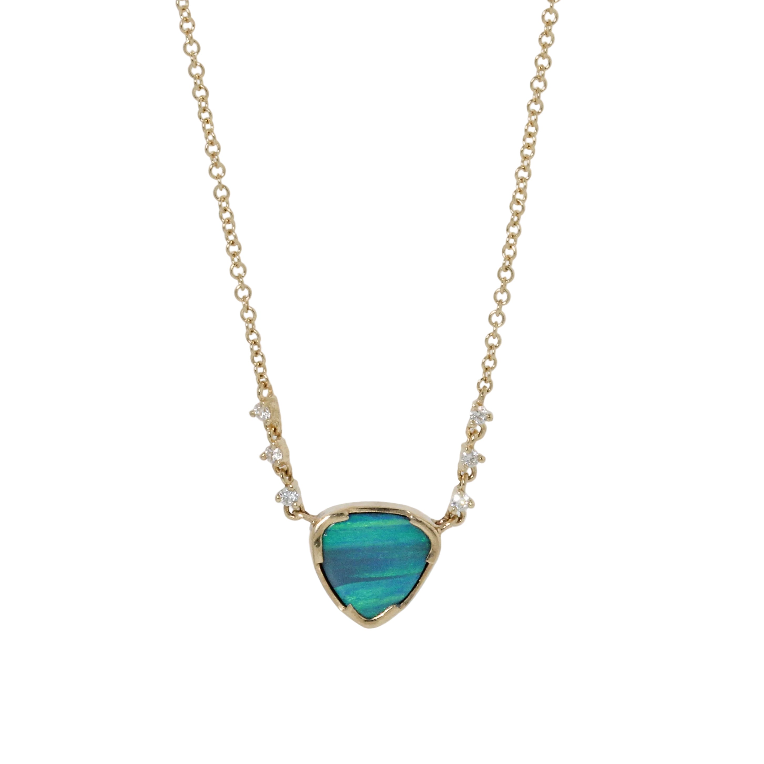 14k Spark Australian Opal + Diamond Necklace